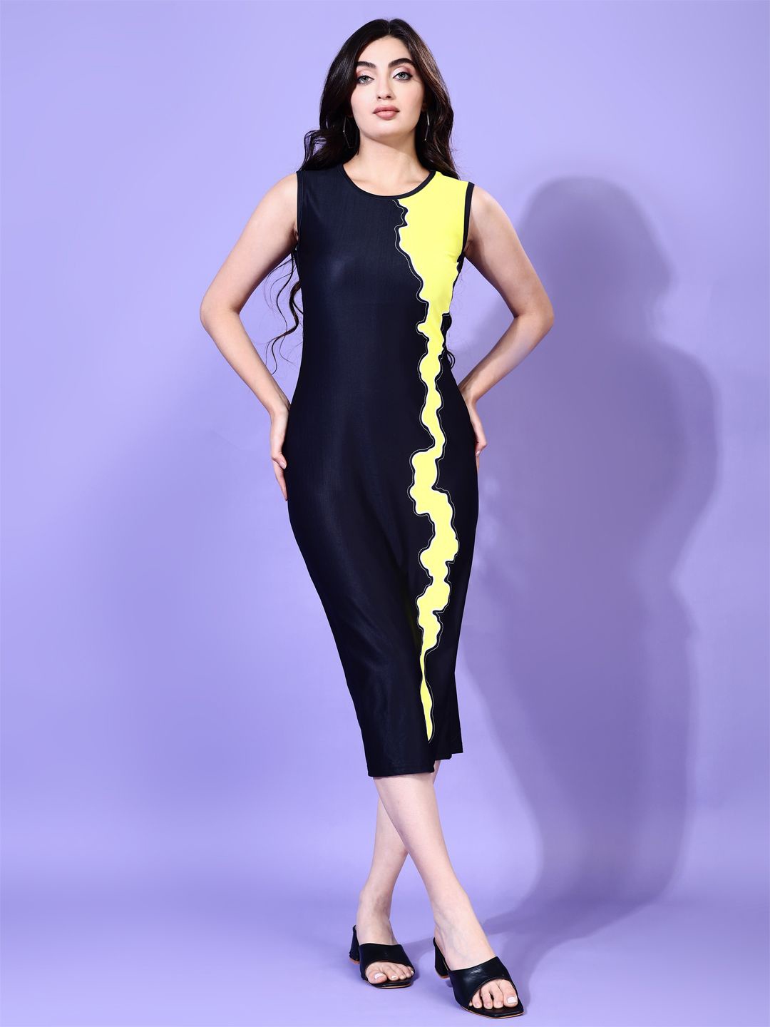 

Attire Empire Print Bodycon Midi Dress, Black
