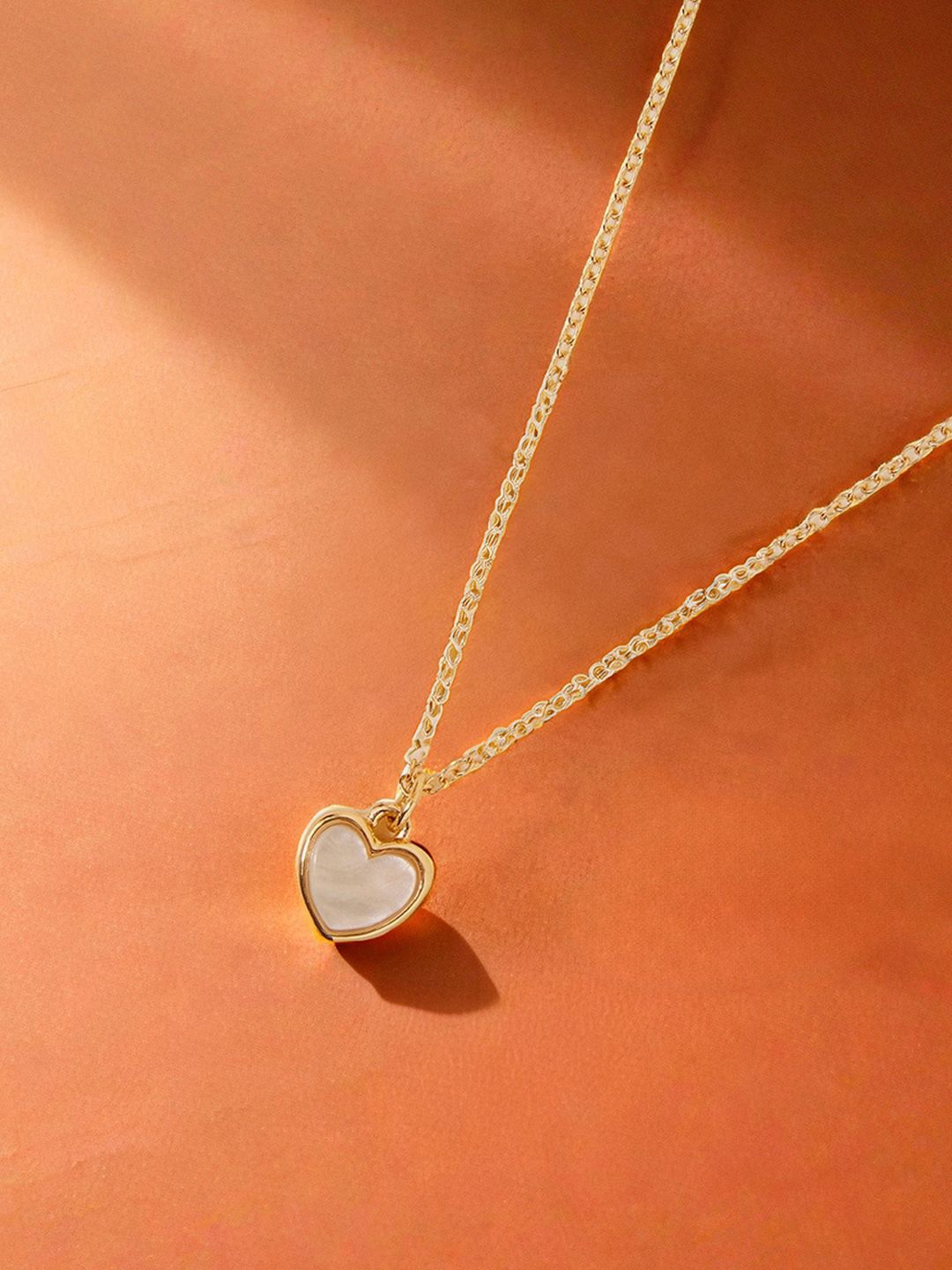 

Accessorize Gold-Plated Moonstone Studded Heart Shaped Pendant with Chain