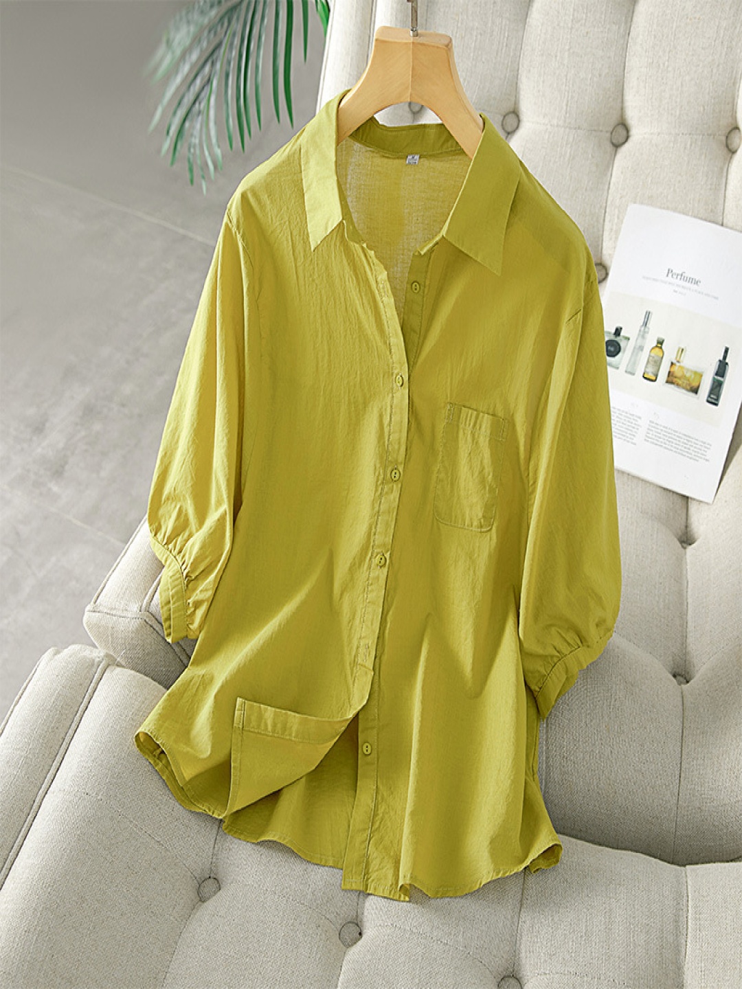 

StyleCast Women Spread Collar Solid Cotton Casual Shirt, Green