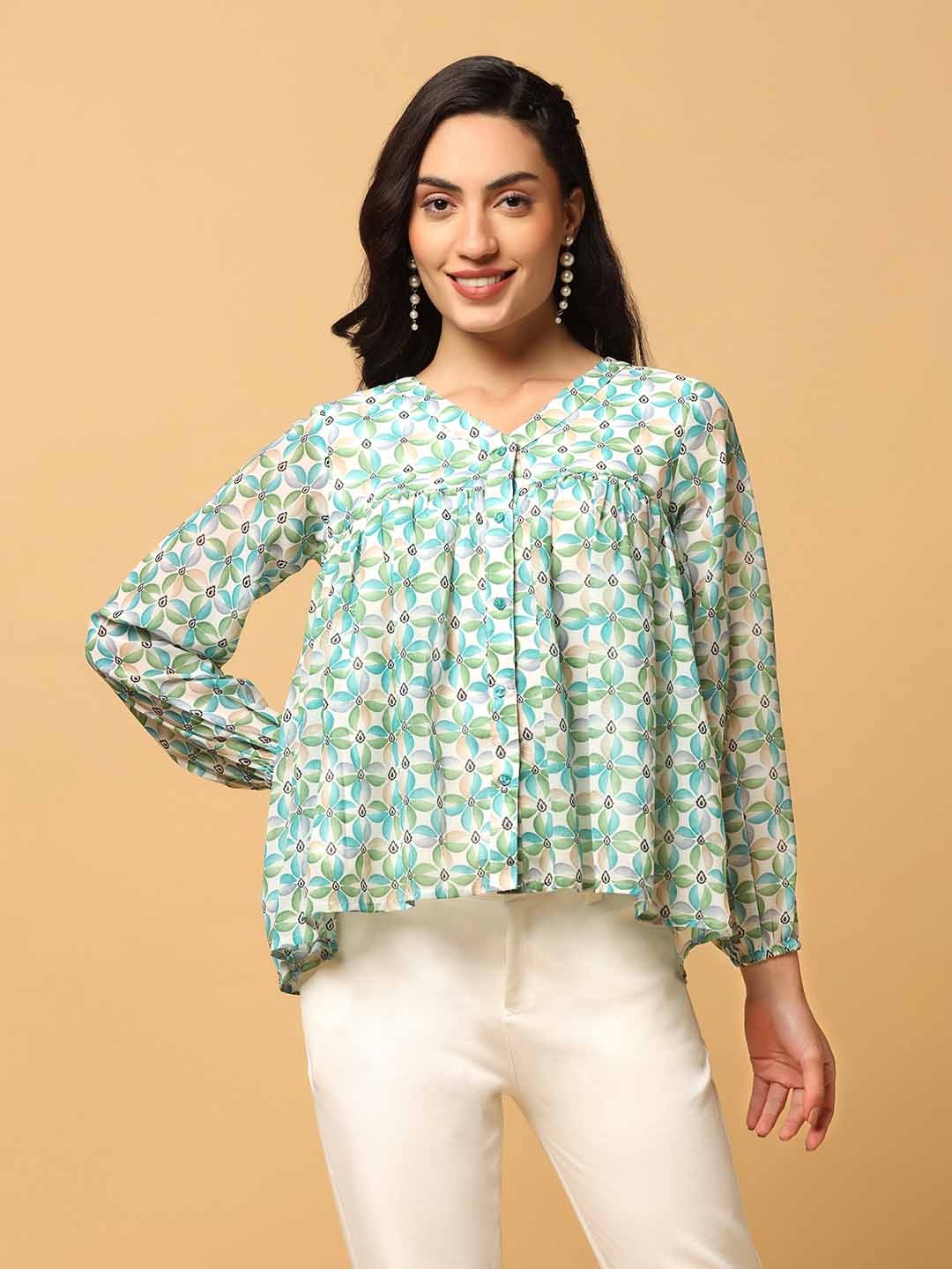 

BAESD Floral Print Puff Sleeve Georgette Top, Multi