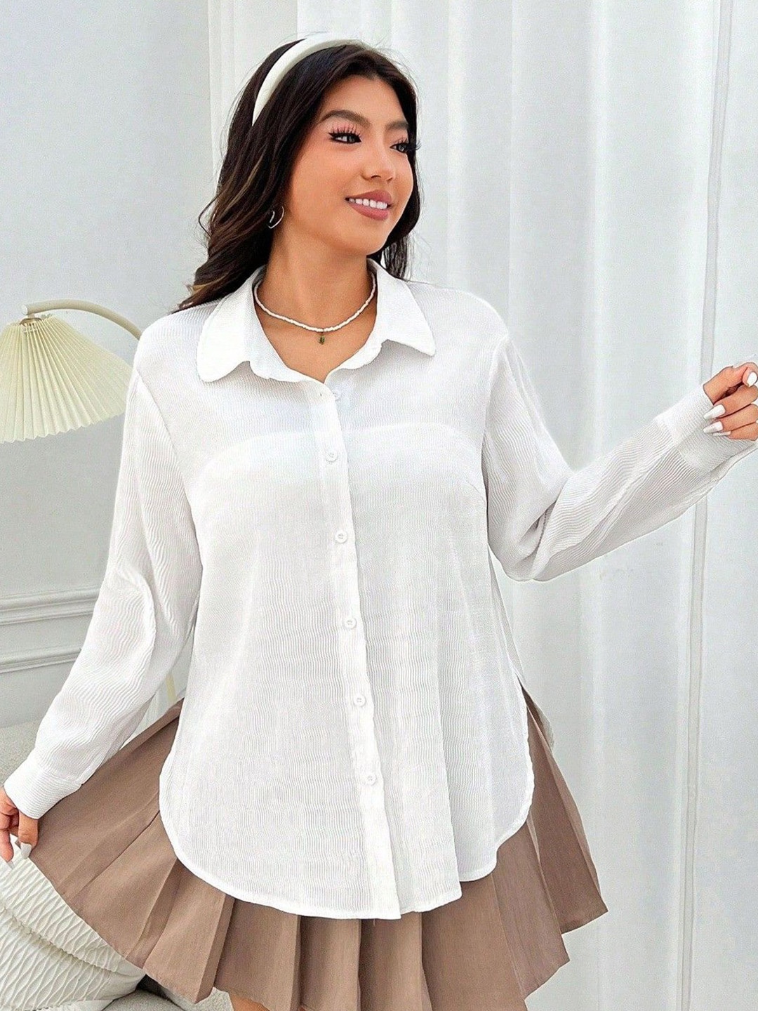 

WHY SO FAB Women Comfort Relaxed Fit Spread Collar Solid Cotton Casual Shirt, White