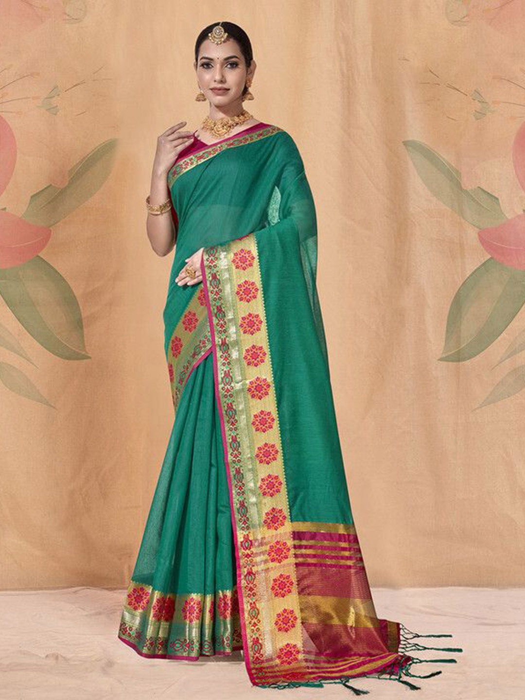 

sagarika Woven Design Zari Chanderi Saree, Turquoise blue