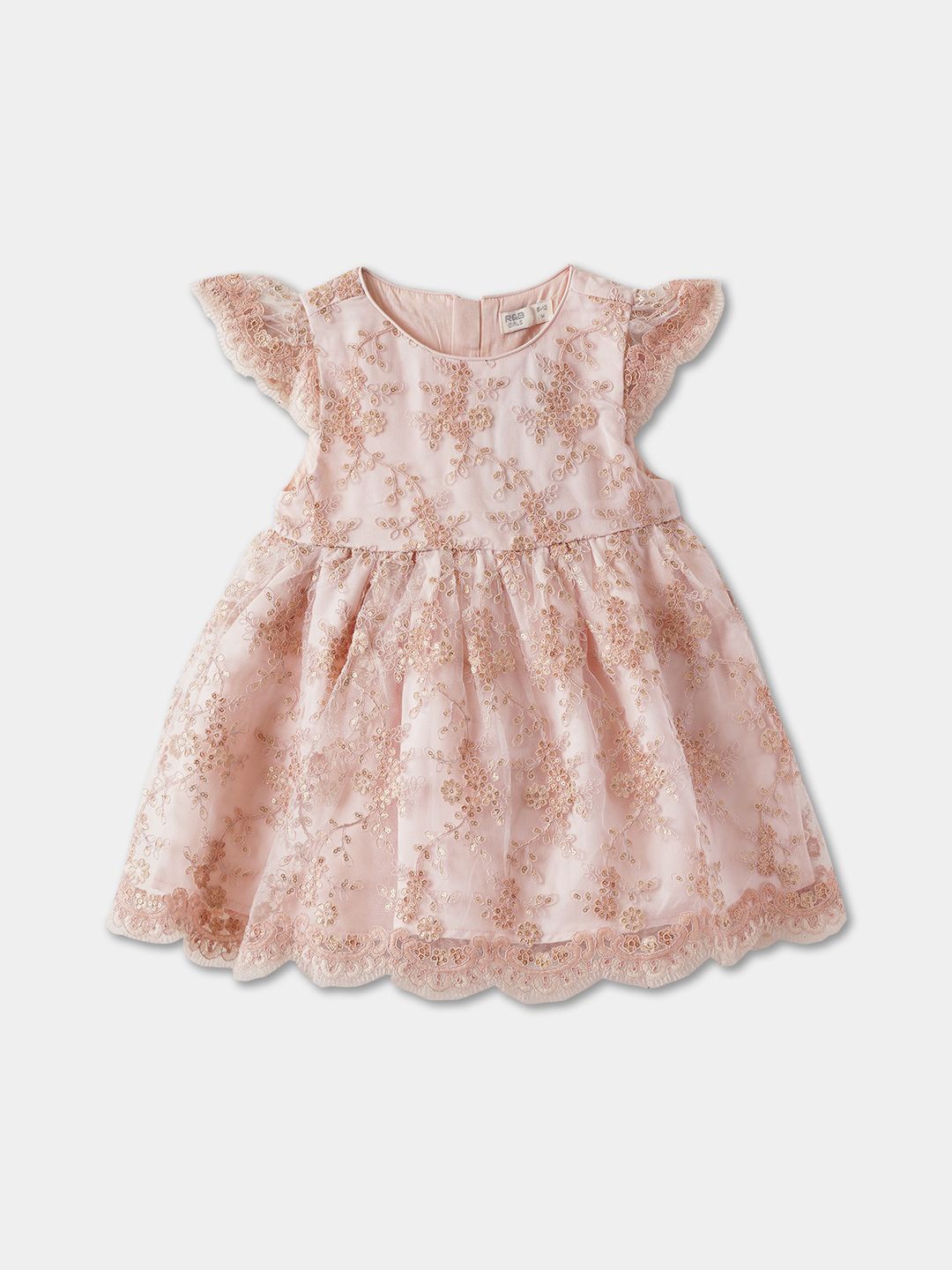 

R&B Girls Self Design Cotton Fit & Flare Dress, Pink