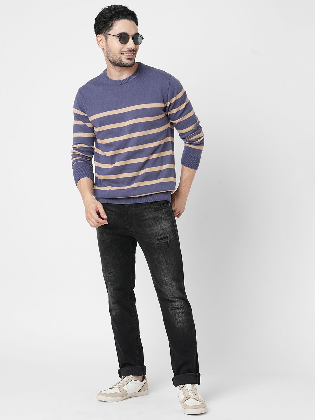 

Loopers Men Striped Round Neck Sweatshirt, Blue