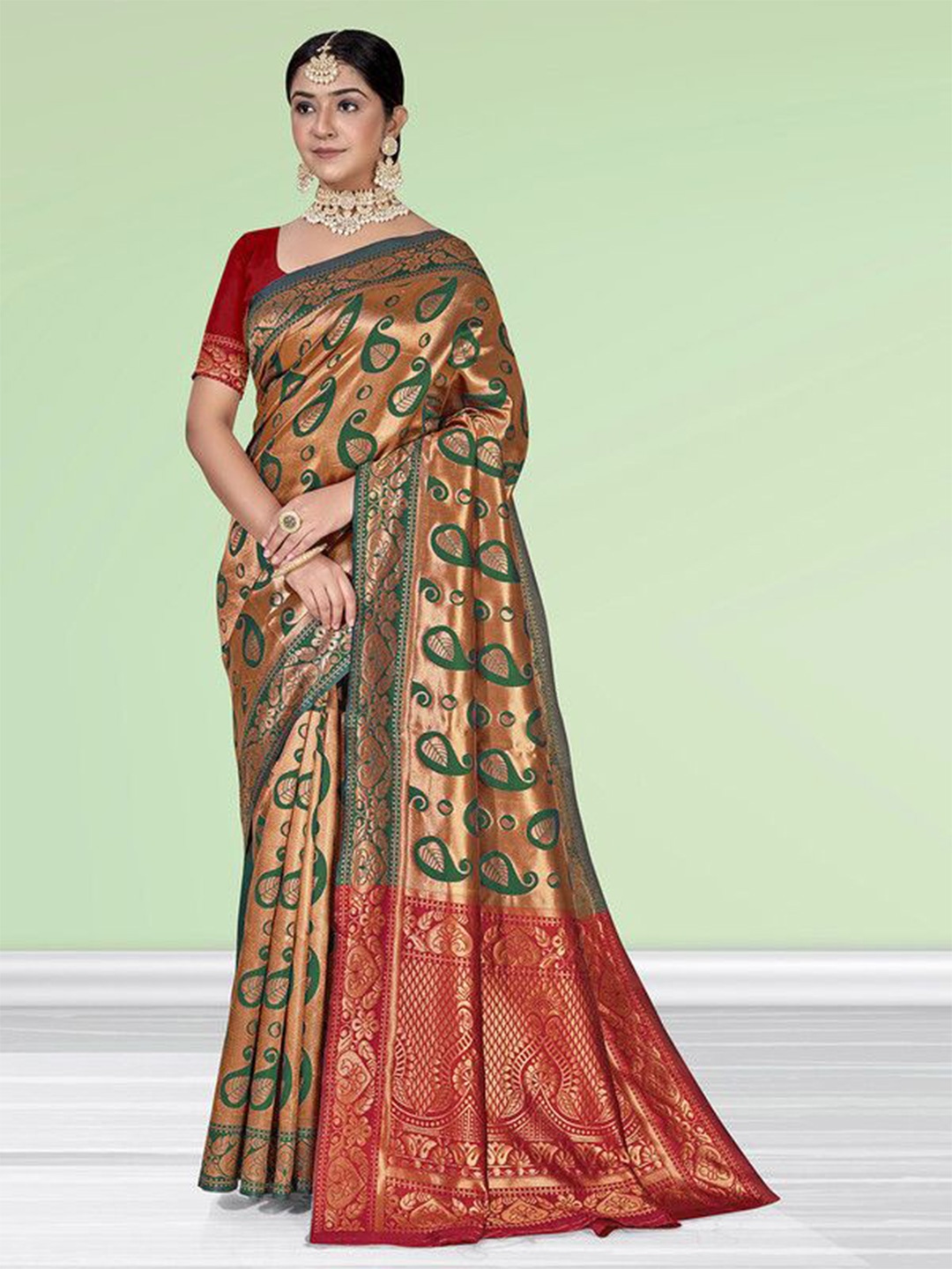 

sagarika Paisley Woven Design Zari Banarasi Saree, Bronze