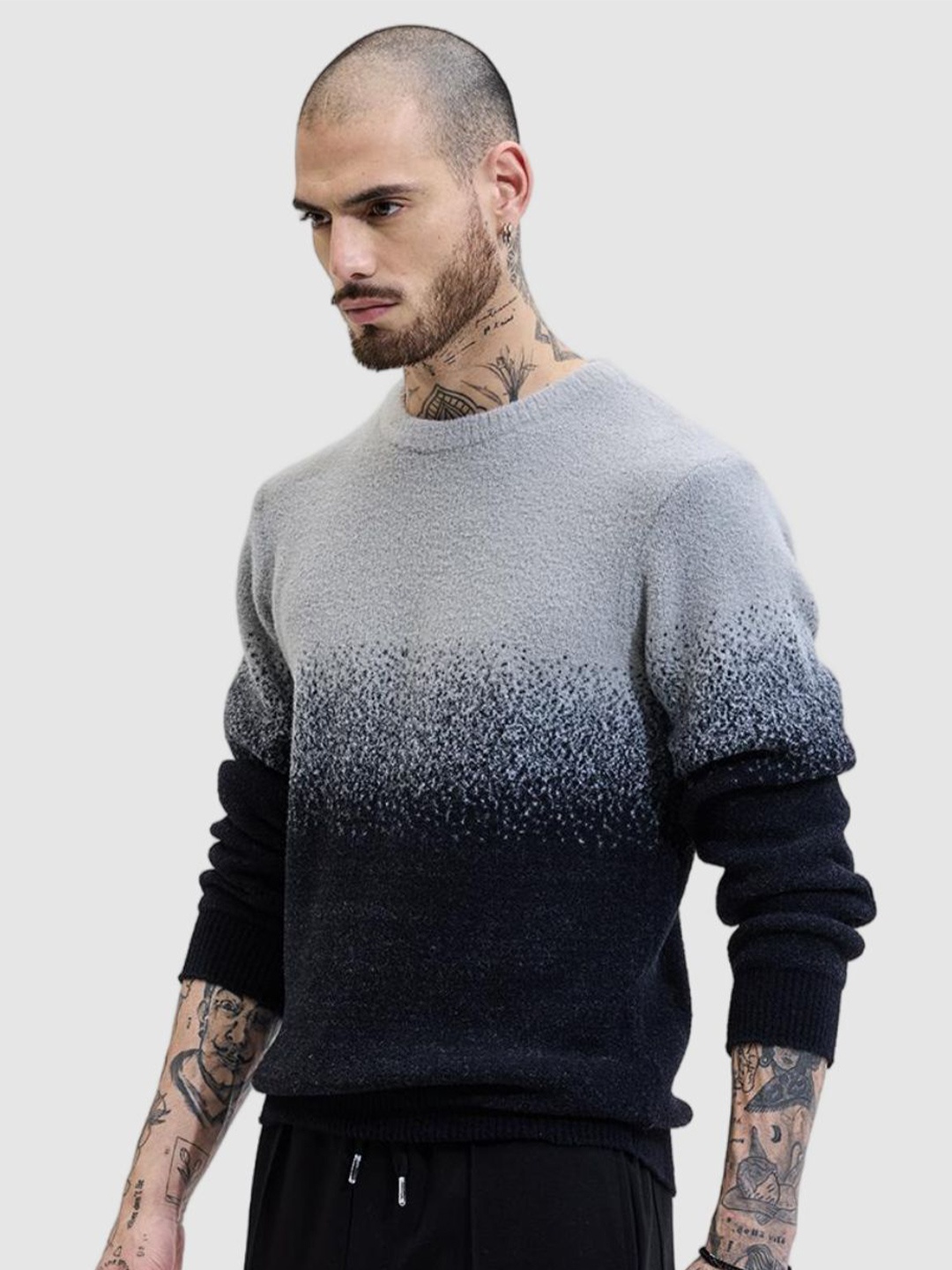 

Snitch Men Round Neck Colourblocked Pullover, Grey