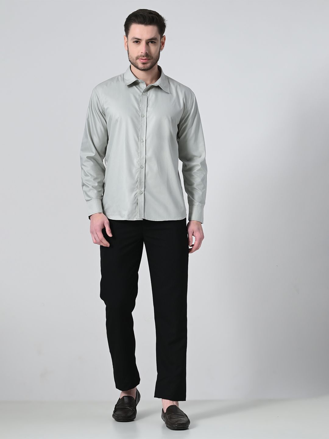 

EKSDEE Men Classic Fit Spread Collar Solid Cotton Casual Shirt, Grey