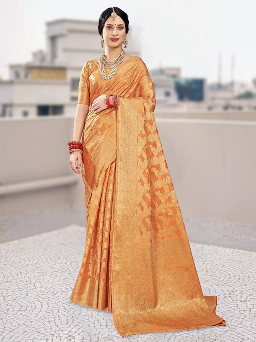 

sagarika Woven Design Zari Organza Banarasi Saree, Orange