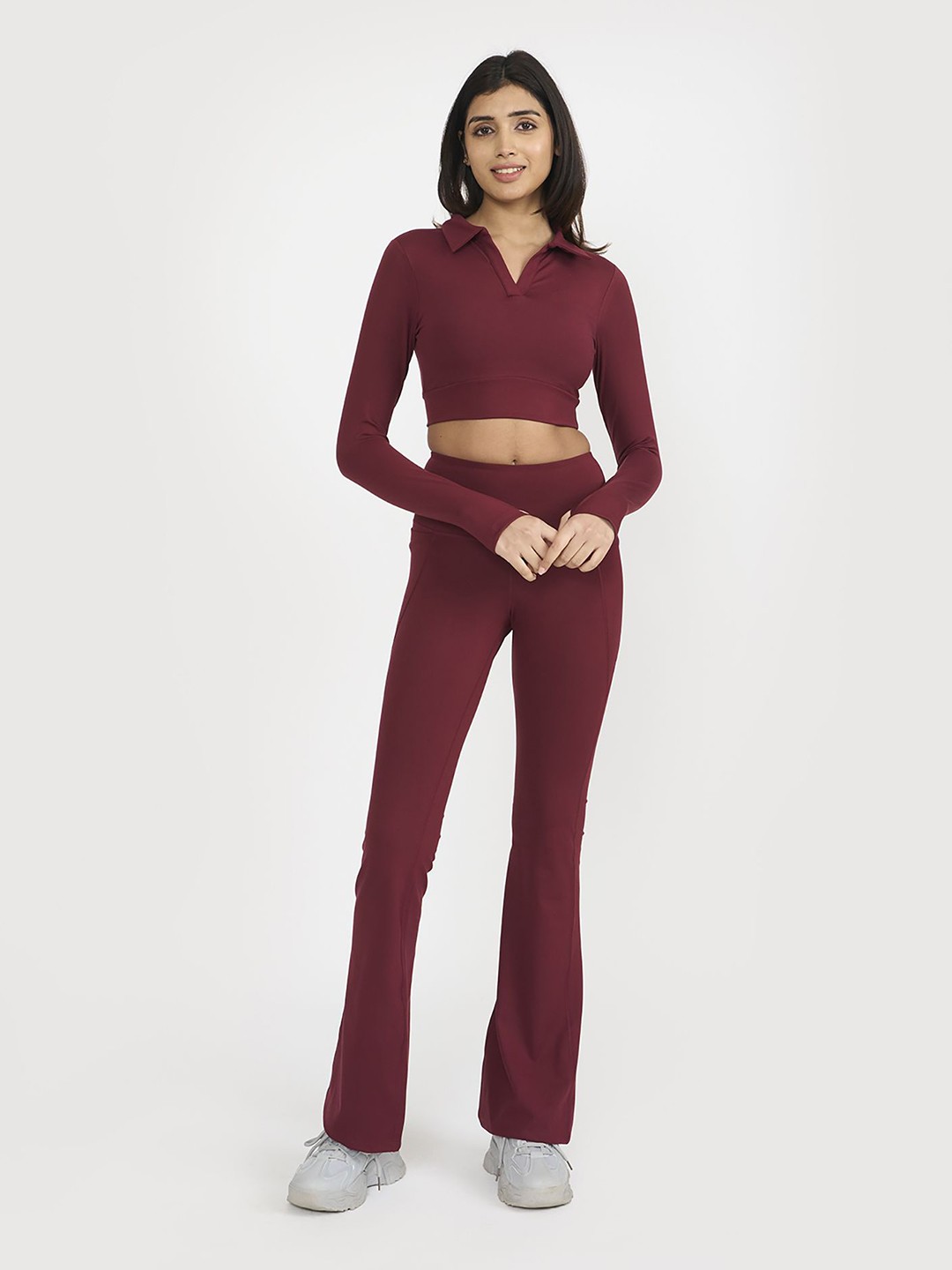 

Hunnit Zen Polo Neck Long Sleeve Active Wear Crop Top, Red