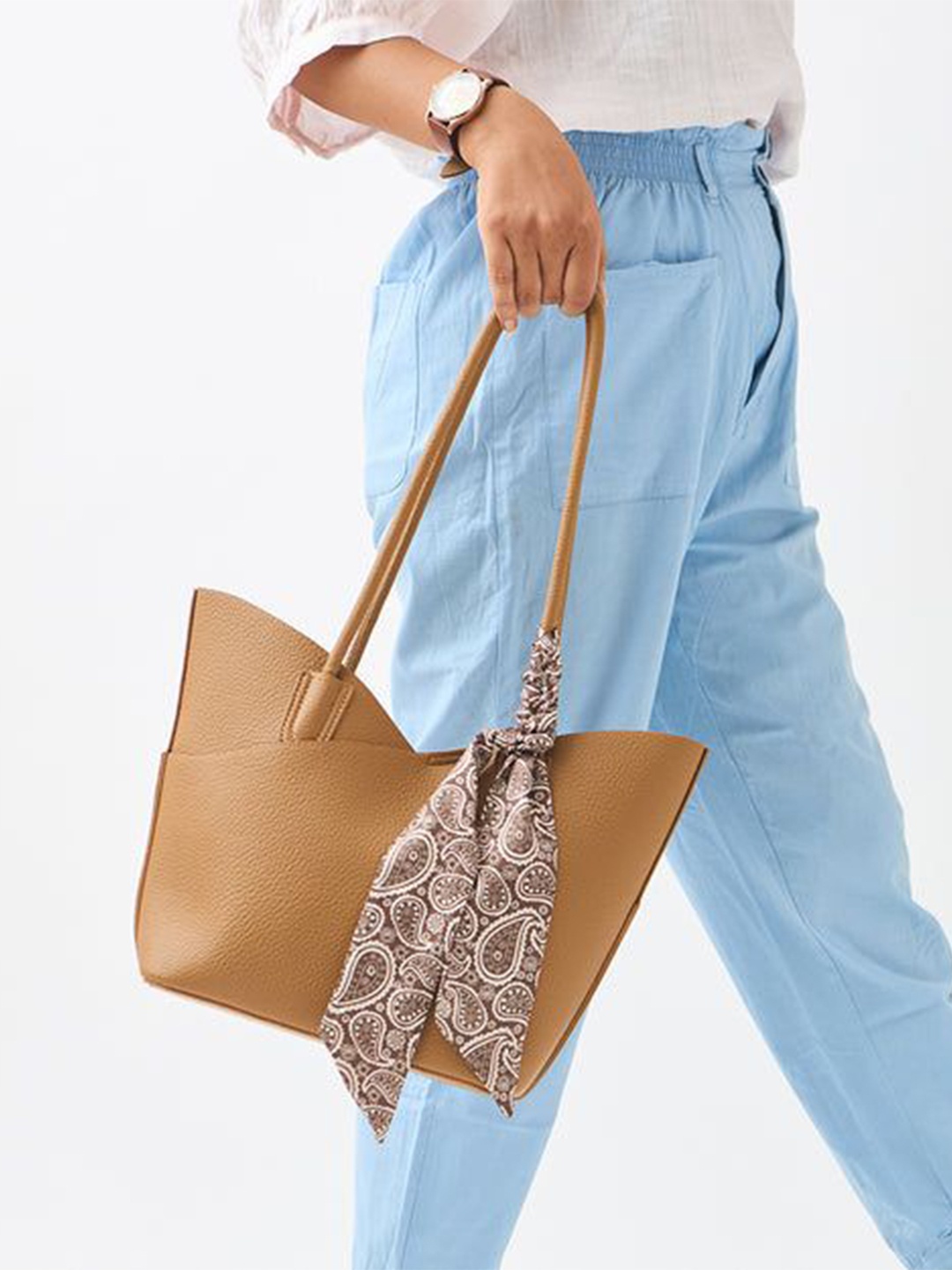 

Chumbak Sand Tote With Shoulder Strap & Scarf | Tan