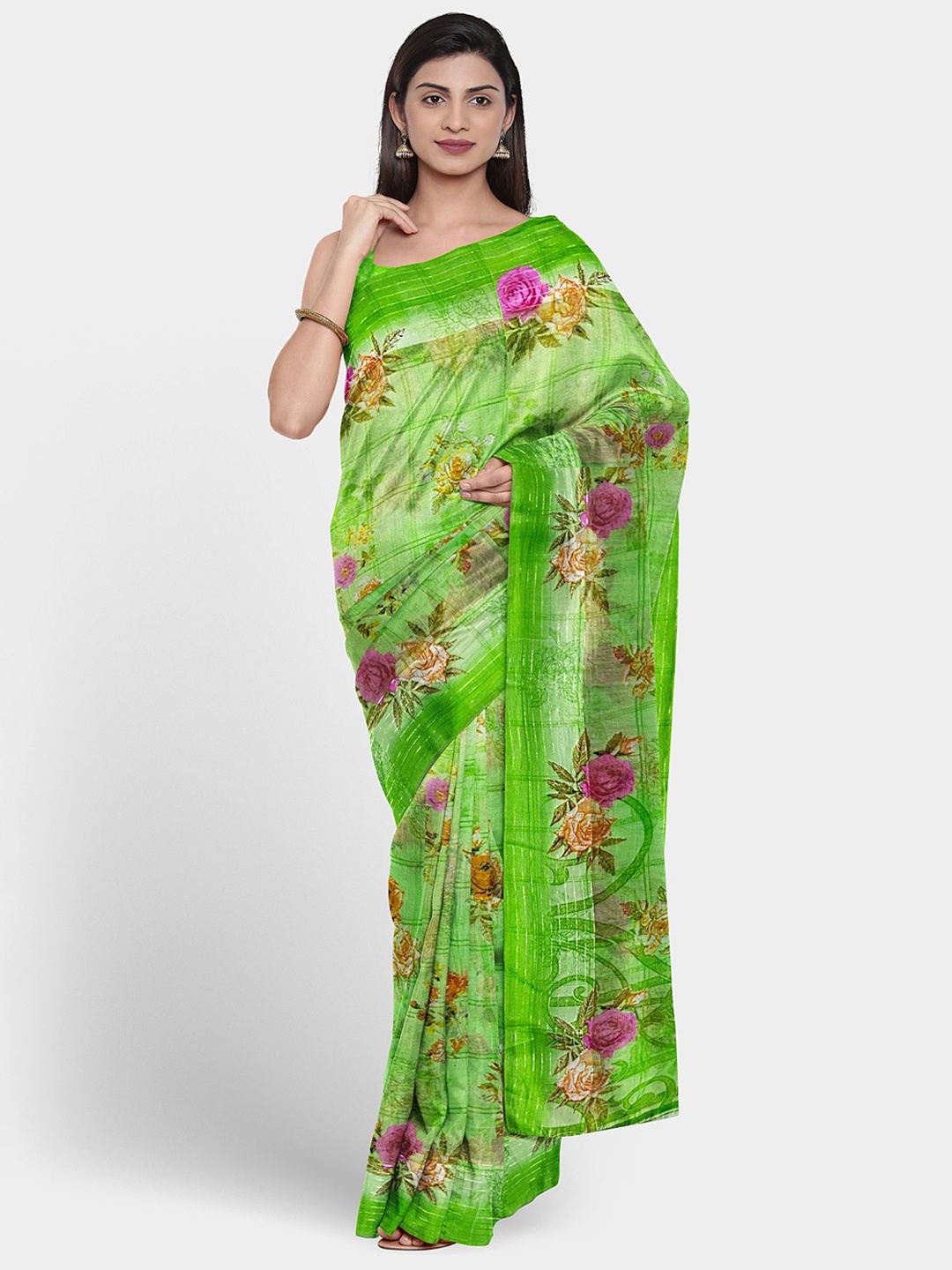 

Classy Foriever Floral Printed Saree, Green