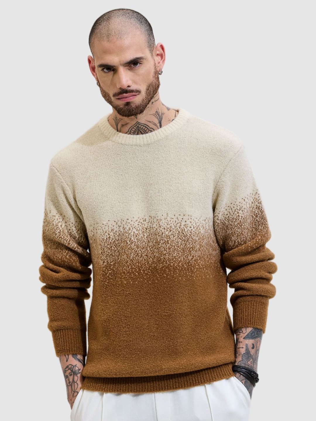 

Snitch Men Self Design Ombre Pullover, Beige