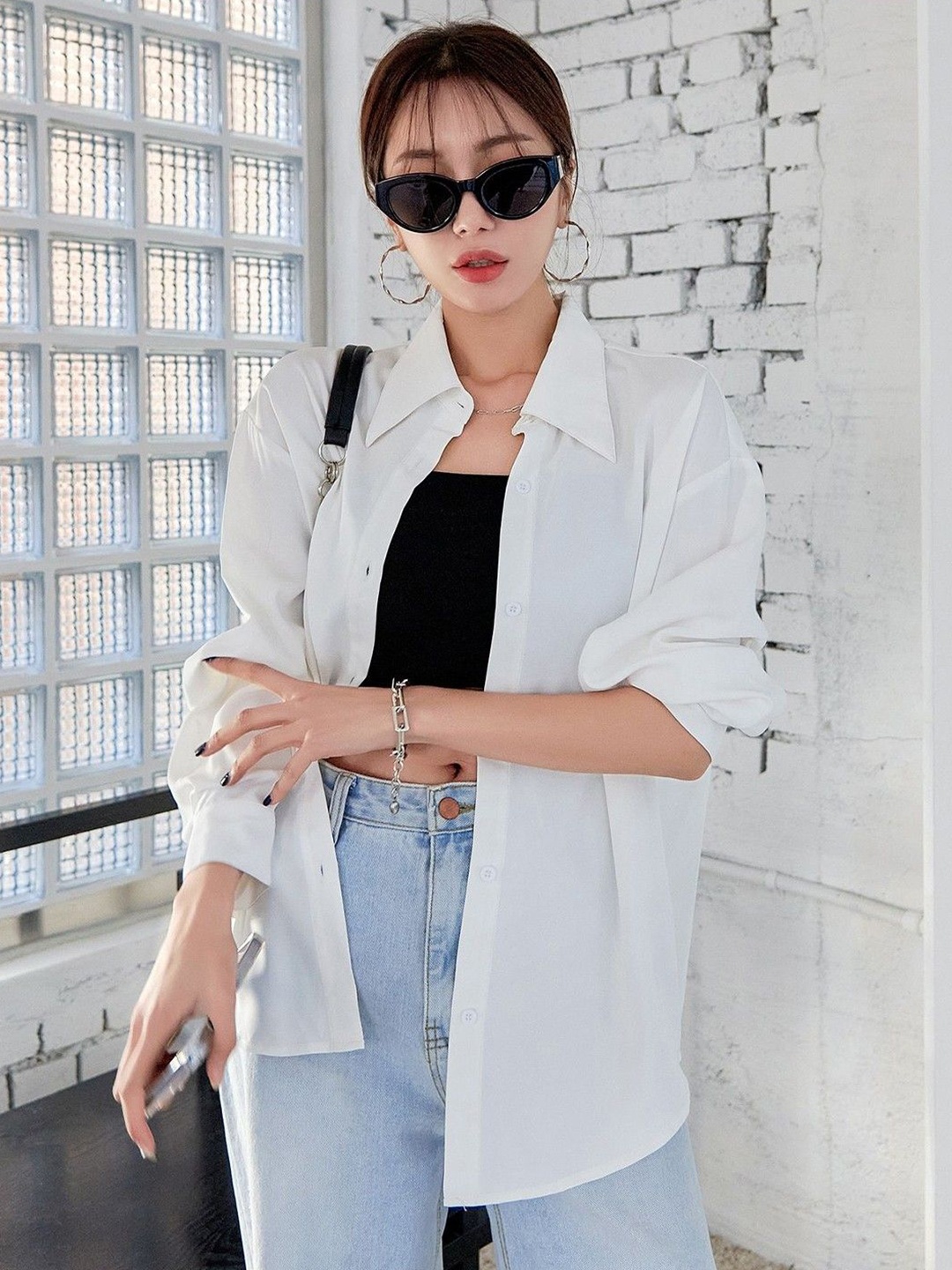 

WHY SO FAB Women Comfort Relaxed Fit Spread Collar Solid Cotton Casual Shirt, White