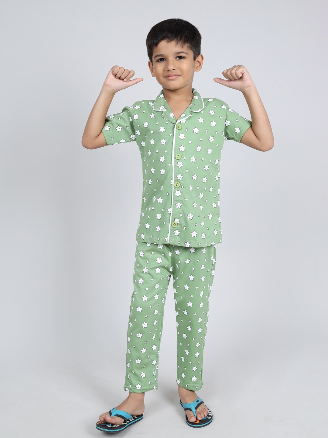 

Here&Now X Denikid Boys Printed Pure Cotton Shirt with Pyjamas, Olive