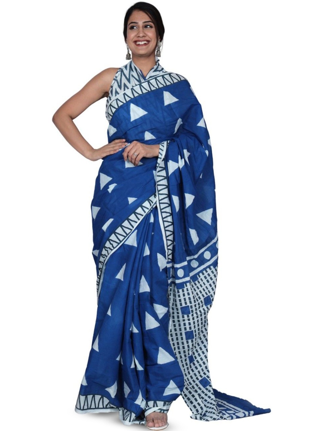 

Craft Musium Pure Cotton Ready to Wear Bagru Saree, Blue