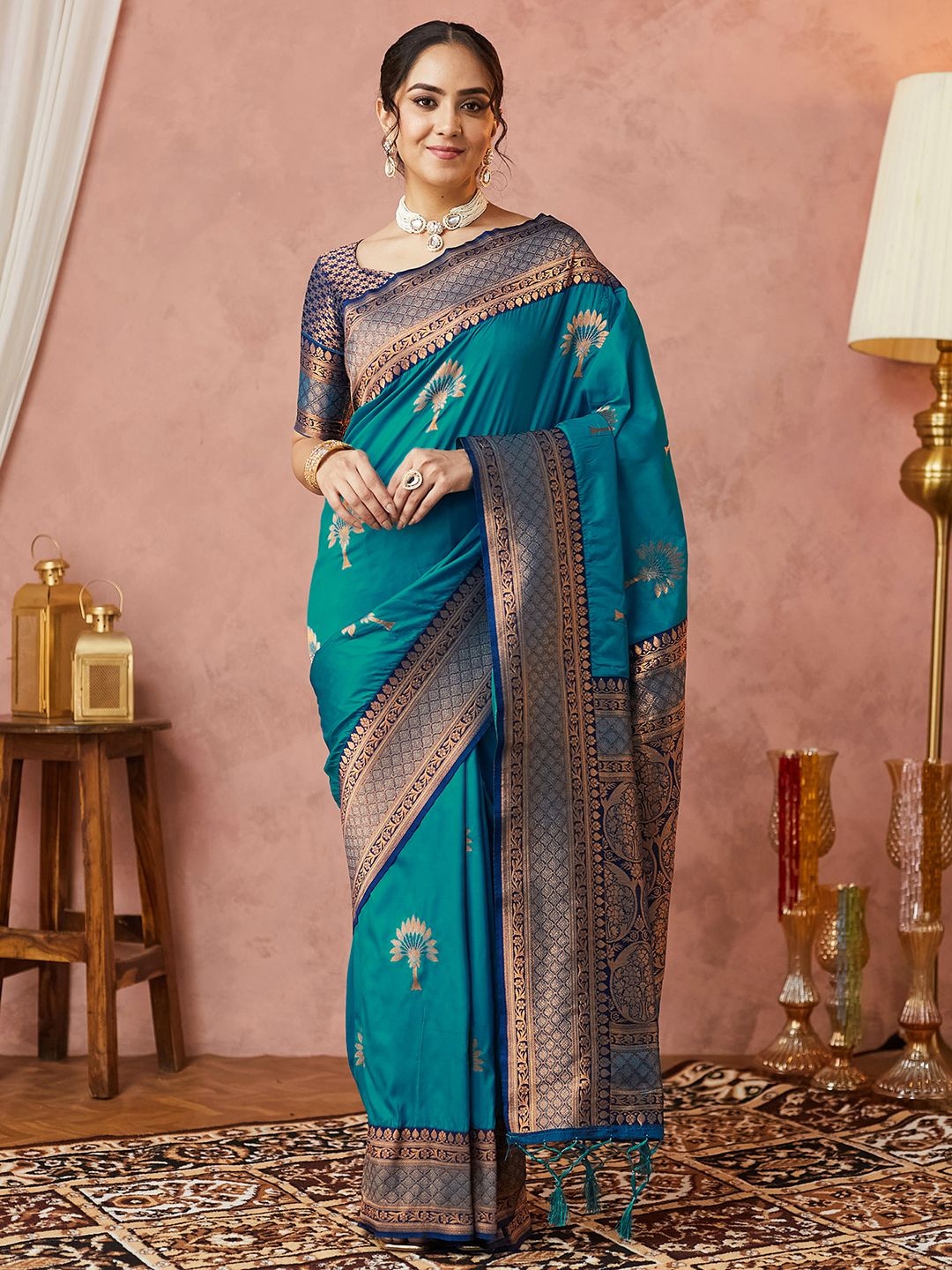 

Satrani Woven Design Zari Pure Silk Banarasi Saree, Blue