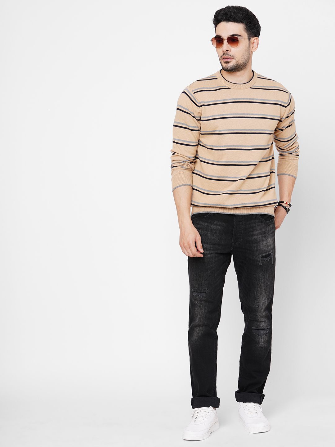 

Loopers Men Cotton Striped Sweatshirt, Beige