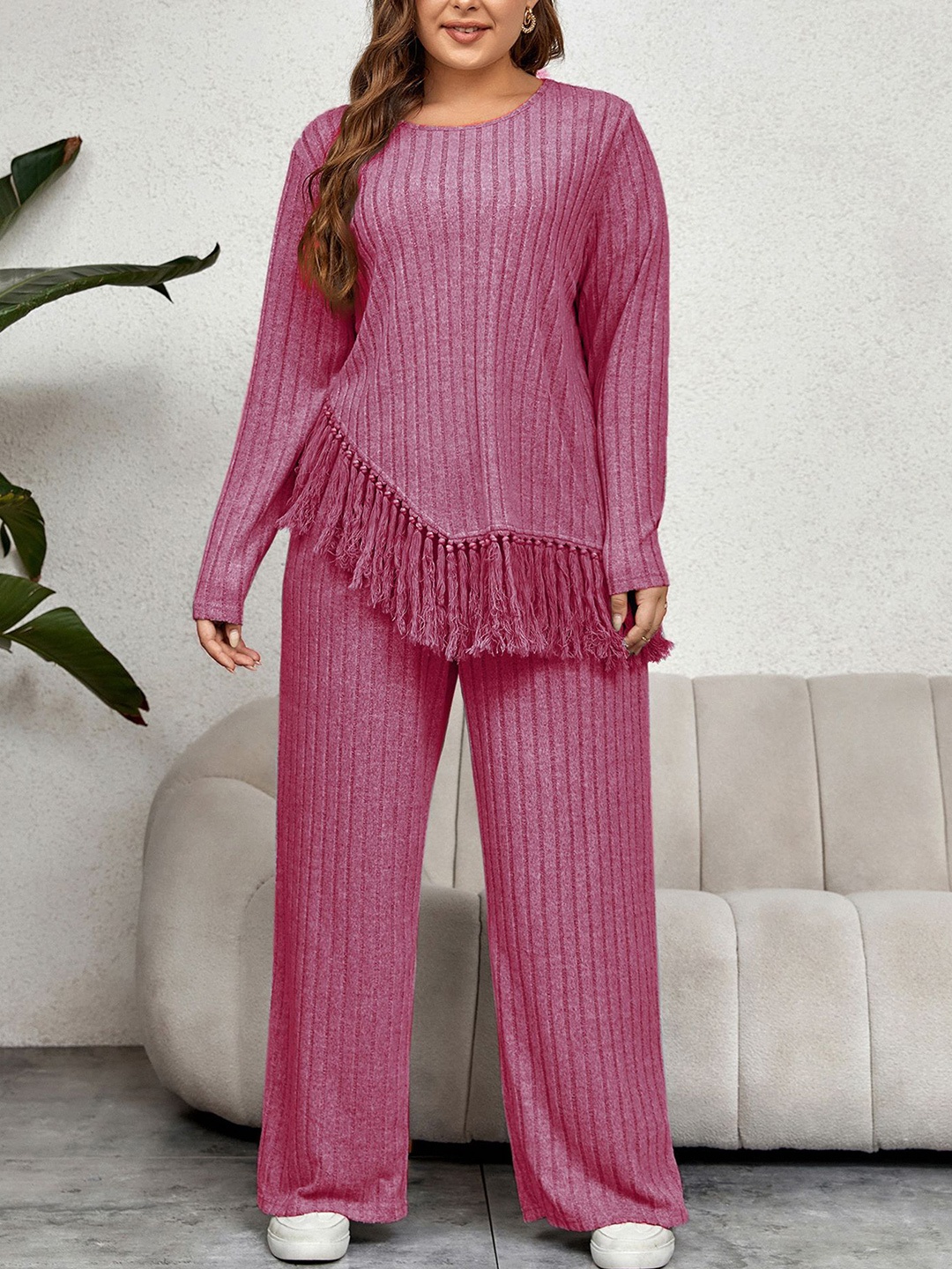 

StyleCast Curve Round Neck Top With Palazzos Co-Ords, Pink