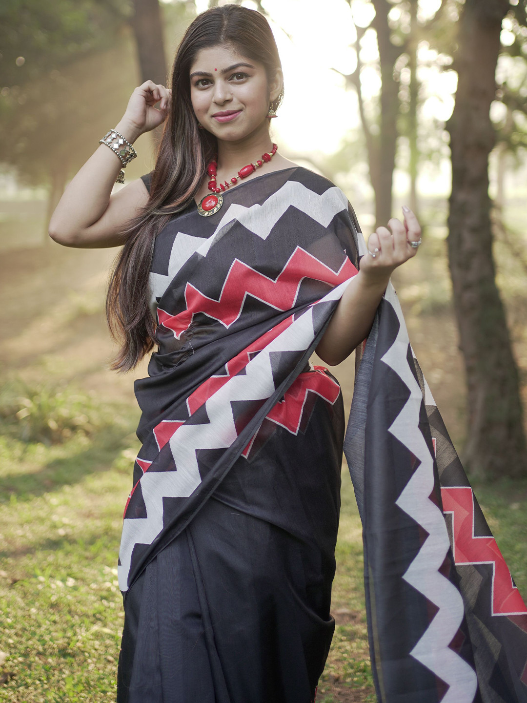 

VIRICA Designer Chanderi Saree, Black