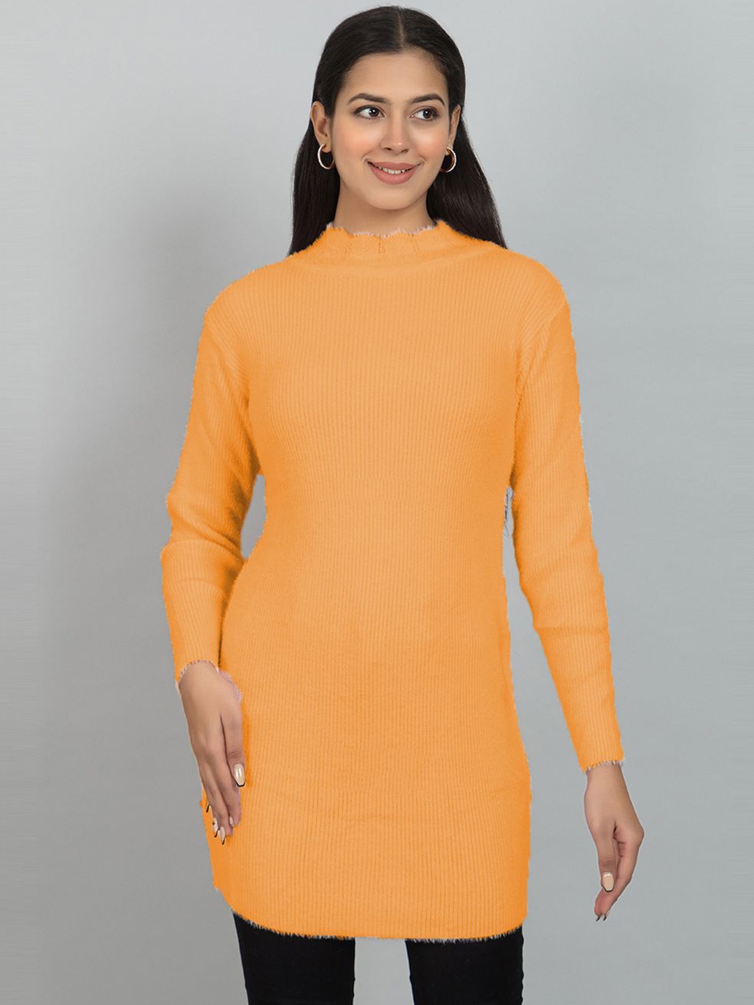 

Wool's Kart Women Round Neck Woollen Tunic, Orange