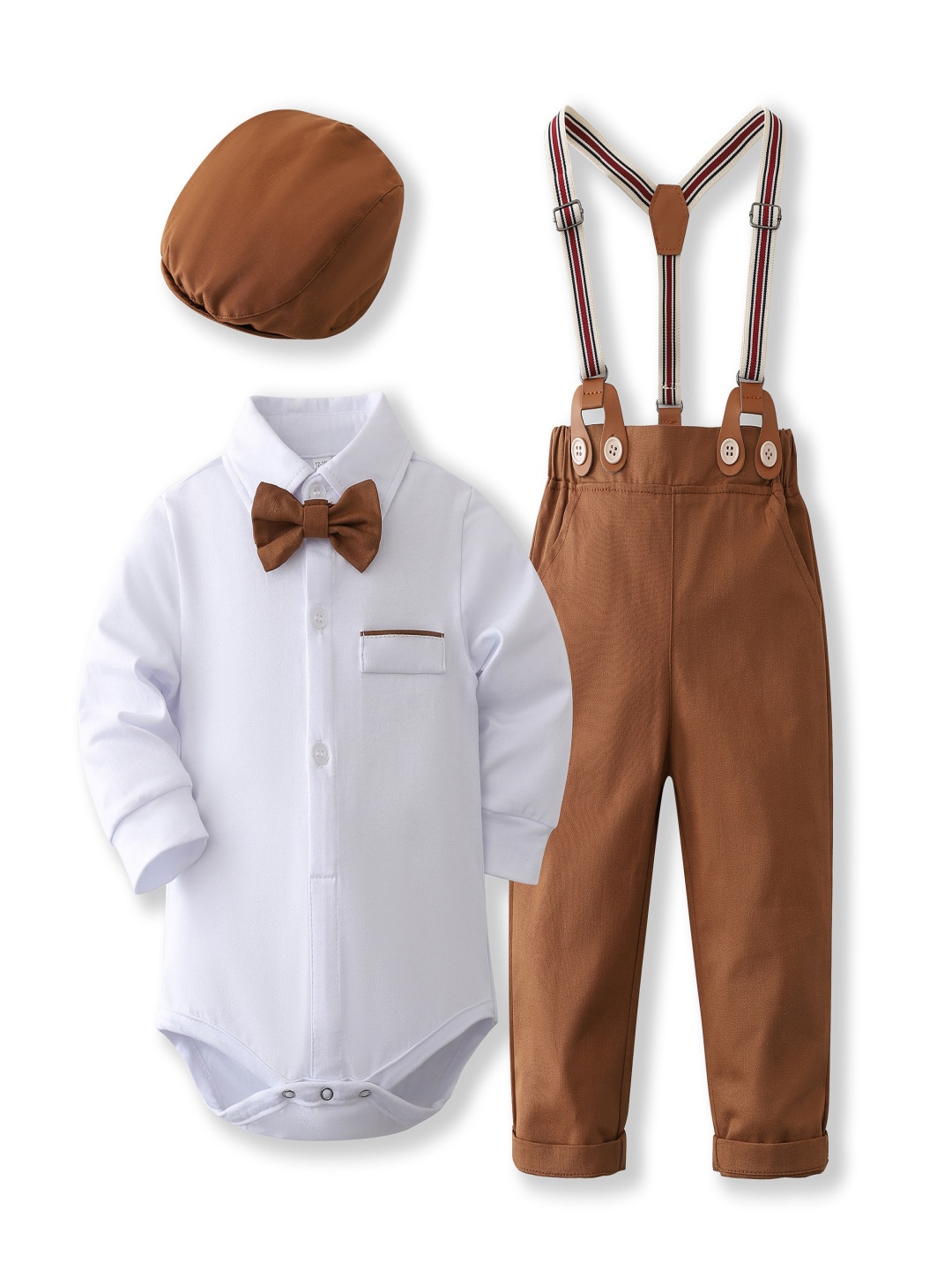 

StyleCast x Revolte Boys Pure Cotton Shirt With Trouser & Suspenders, Khaki