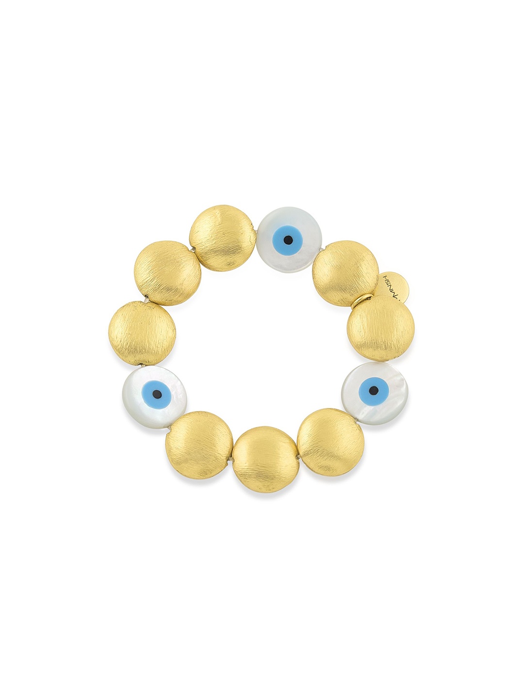 

MNSH Gold-Plated Beaded Evil Eye Pebble Elasticated Bracelet