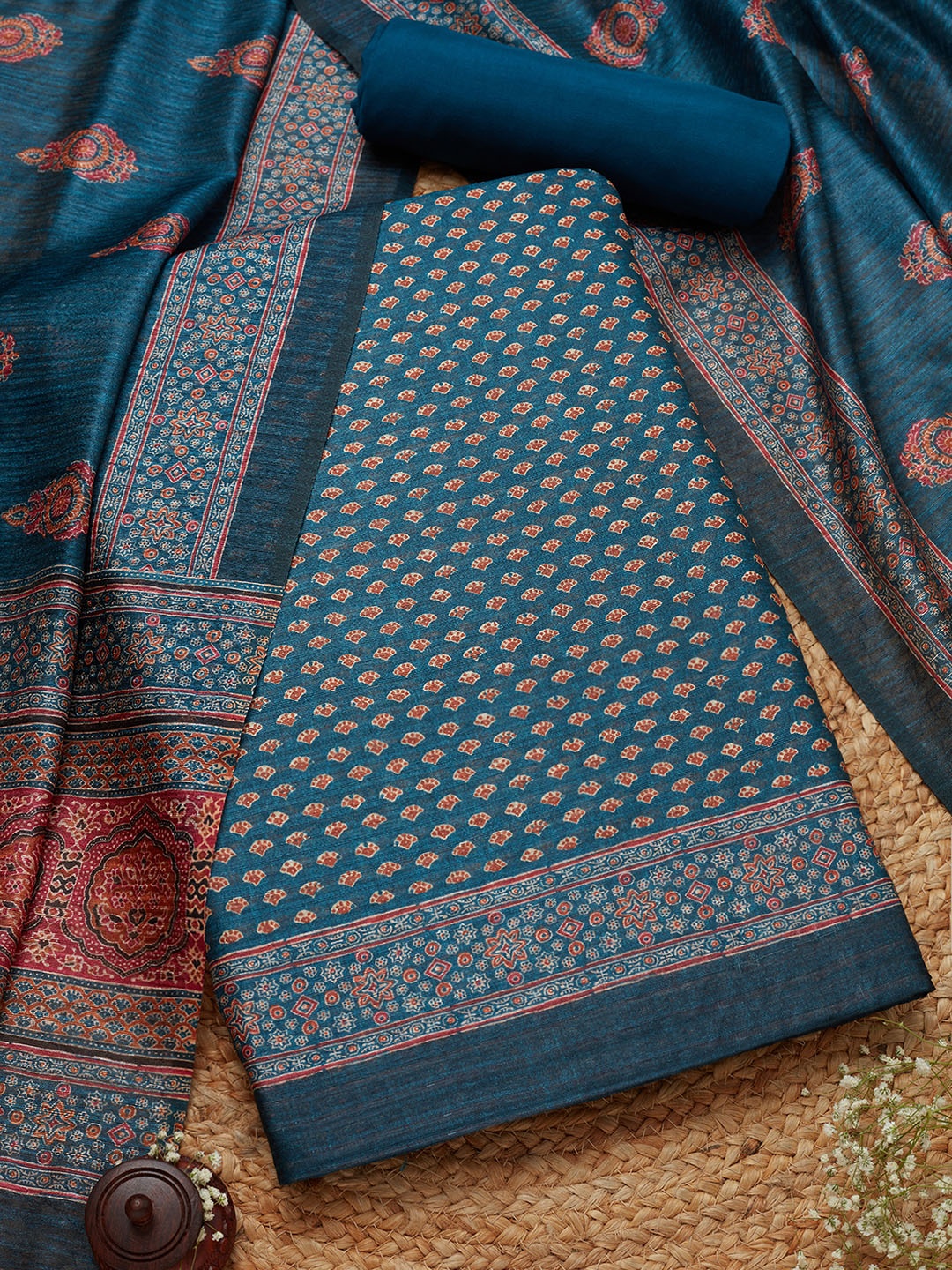 

Soch Floral Printed Unstitched Dress Material, Blue