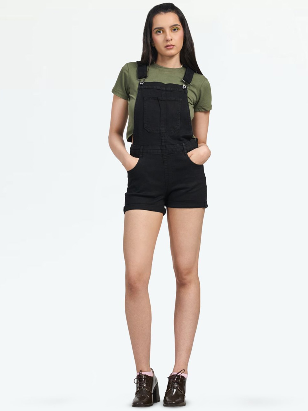 

LOVEGEN Women Skinny-Fit Cotton Dungaree With T-Shirt, Black