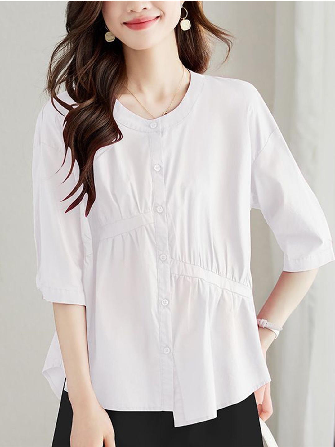 

StyleCast Women Solid Band Collar Cotton Casual Shirt, White