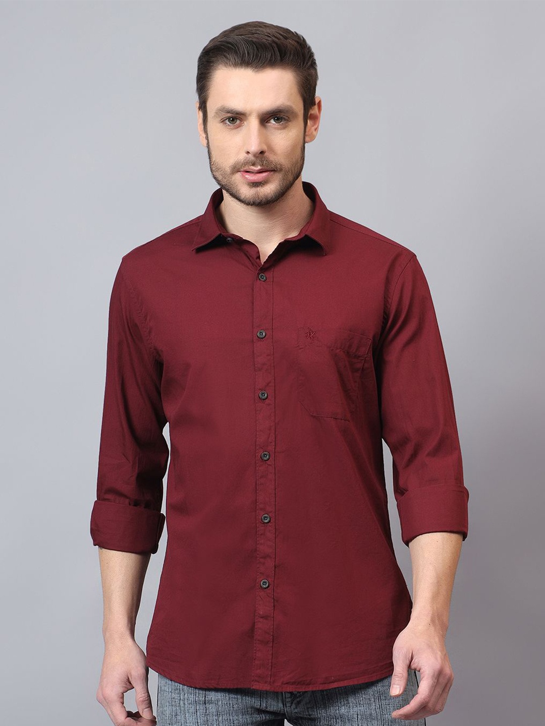 

Cantabil Men Spread Collar Solid Cotton Casual Shirt, Maroon