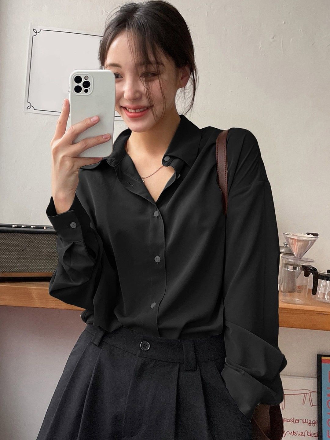 

WHY SO FAB Women Comfort Fit Spread Collar Solid Cotton Casual Shirt, Black