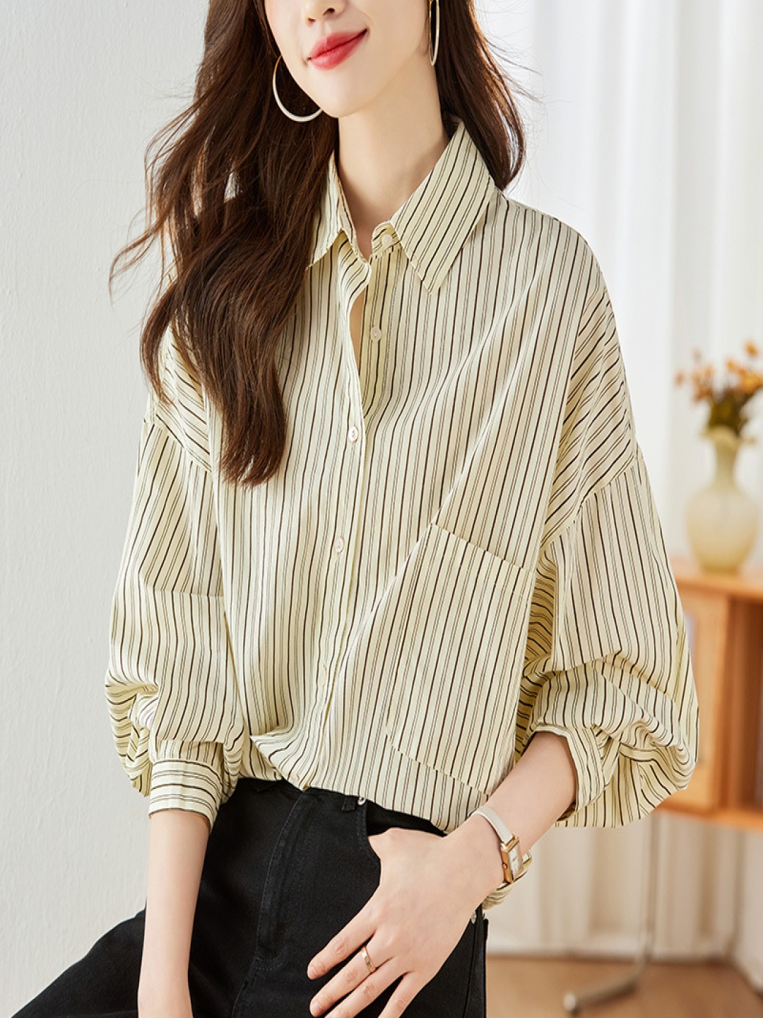 

StyleCast Women Spread Collar Striped Cotton Casual Shirt, Yellow