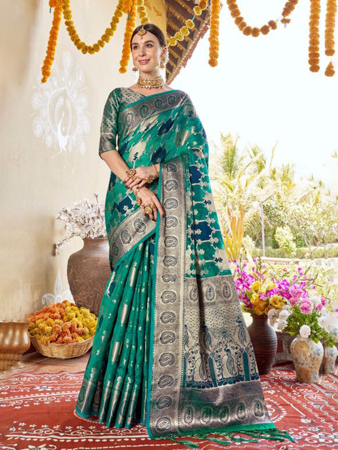 

sagarika Woven Design Zari Organza Banarasi Saree, Blue