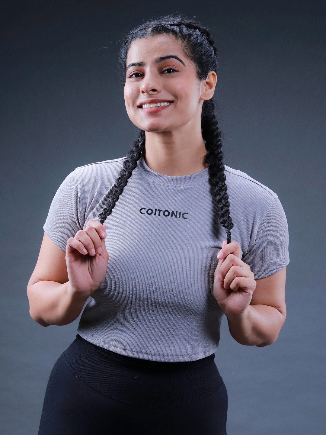 

Coitonic Women Ribbed Fitted Crop Top, Grey