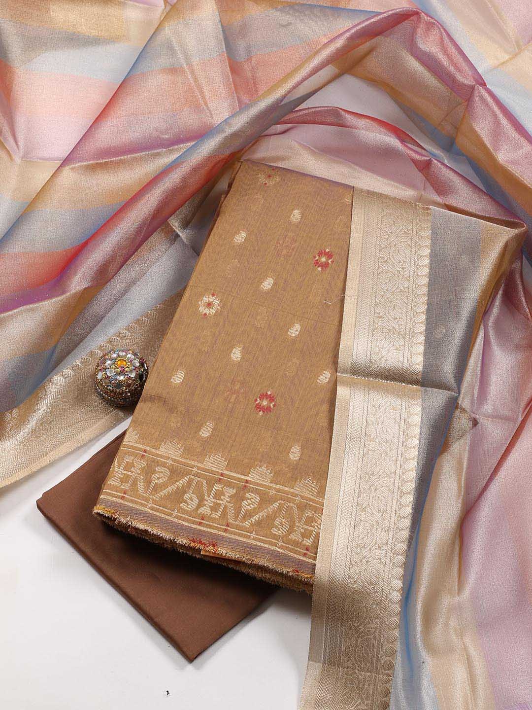 

Meena Bazaar Geometric Woven Design Art Silk Unstitched Dress Material, Mustard