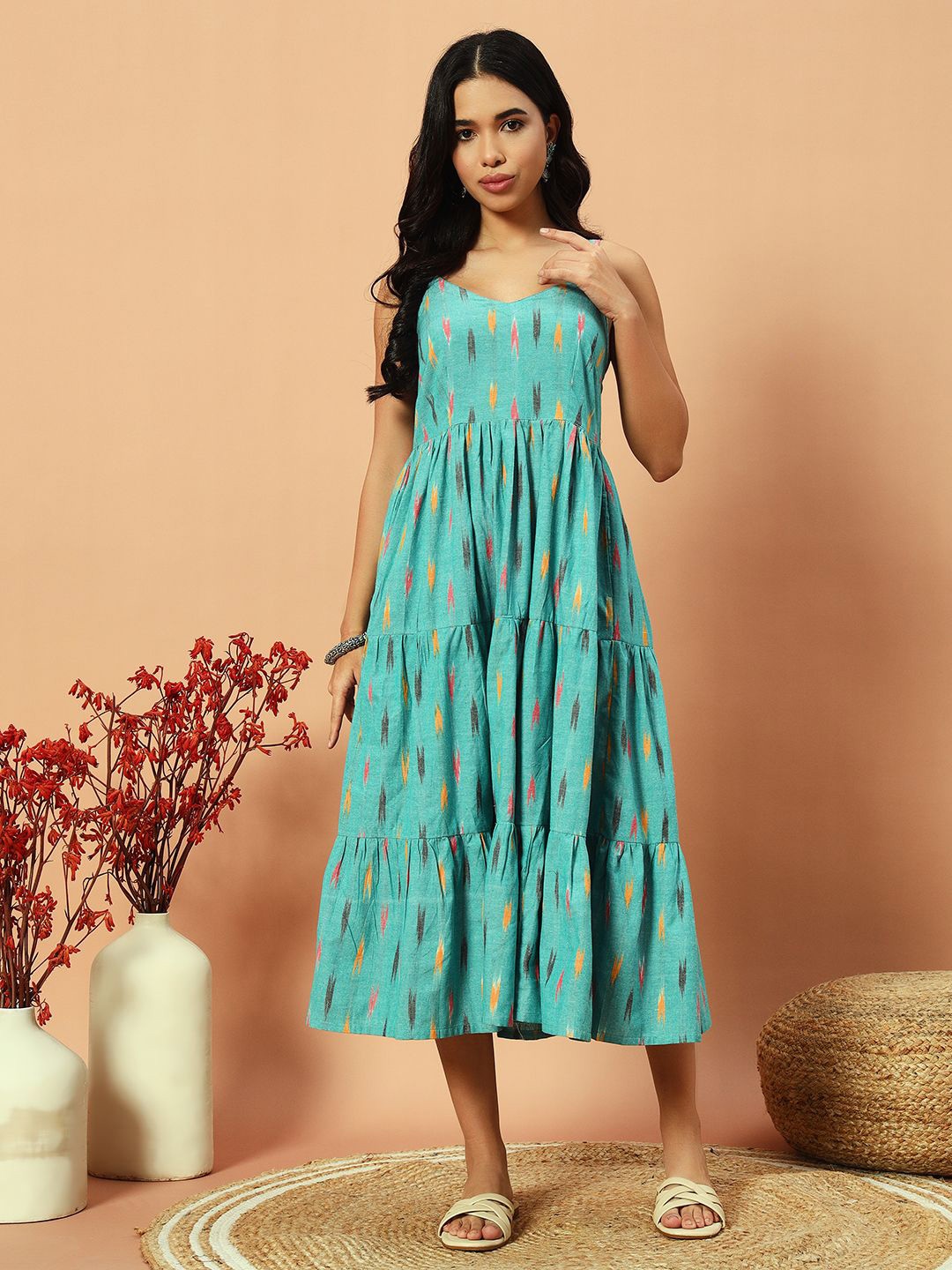 

Bohemian Dream Ikat Tiered Dress, Green