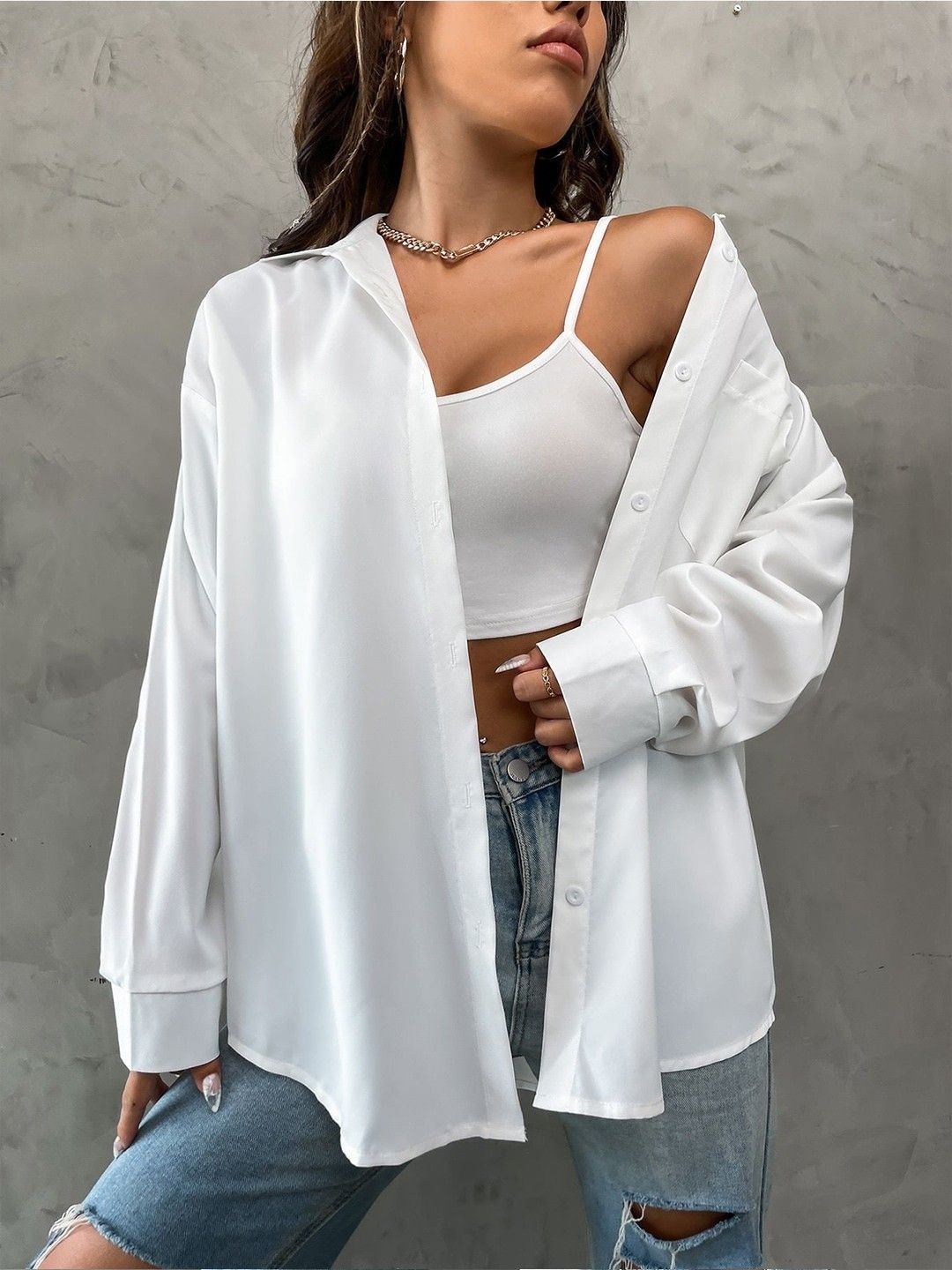 

NANCHI Women Comfort Relaxed Fit Spread Collar Solid Cotton Casual Shirt, White