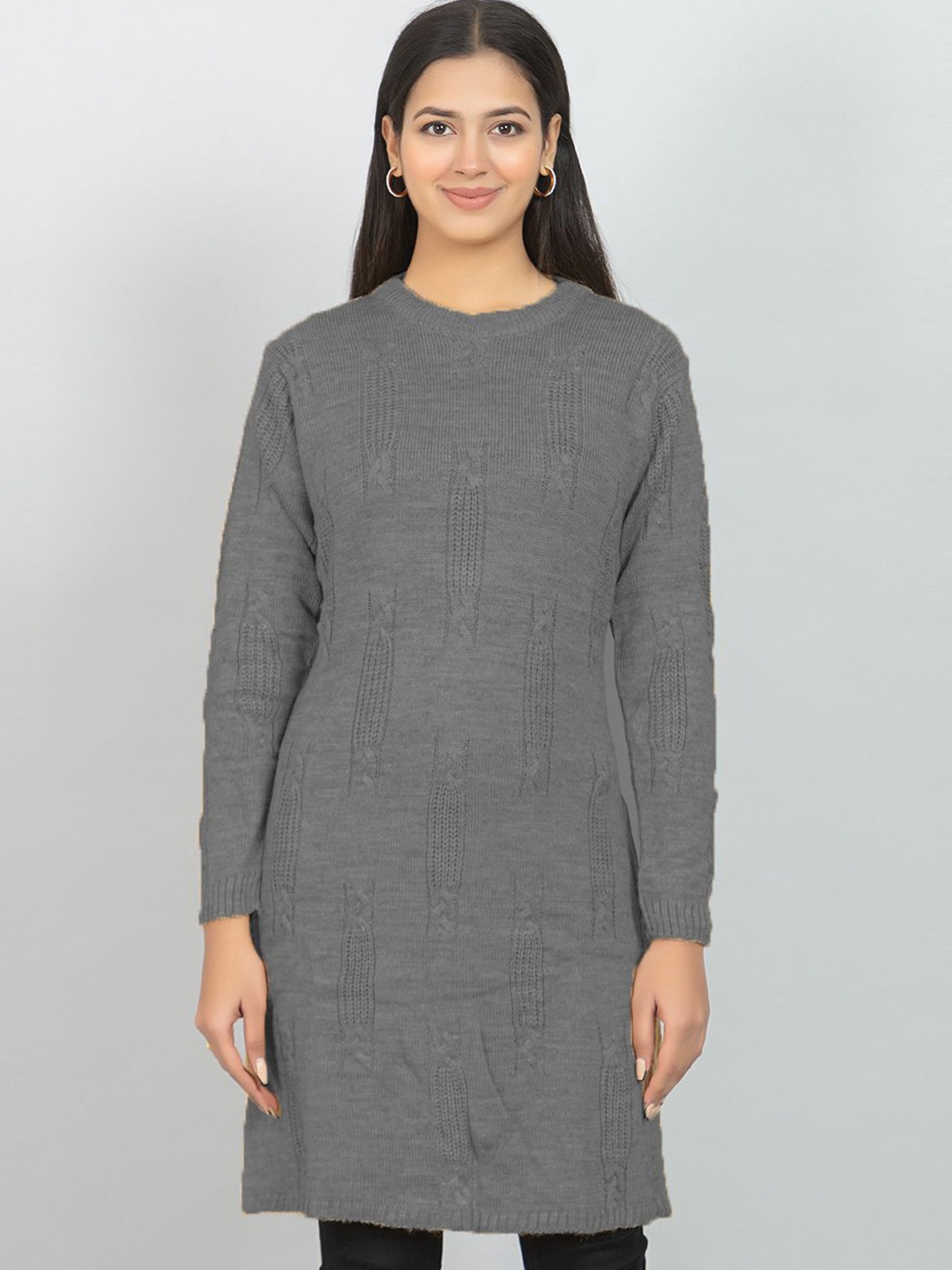 

Wool's Kart Women Self Design Woollen Tunic, Grey