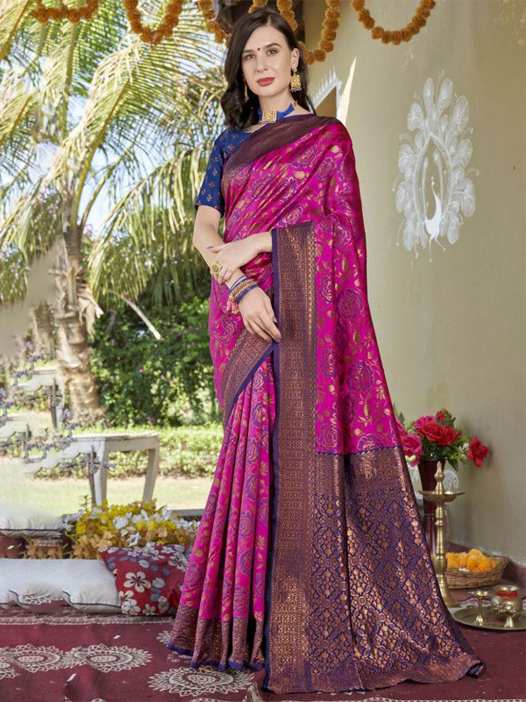 

sagarika Woven Design Zari Banarasi Saree, Pink