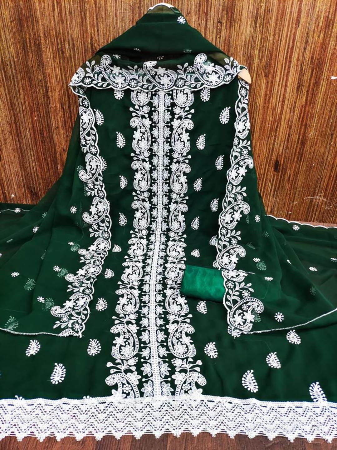 

Aika Paisley Embroidered Unstitched Dress Material, Green