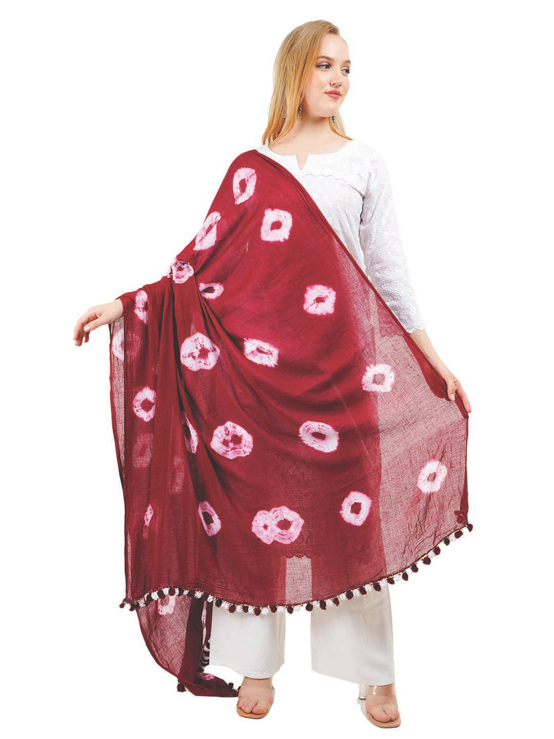 

Way2Like Bandhani Printed Pure Cotton Hijab Scarf Wrap Dupatta, Maroon