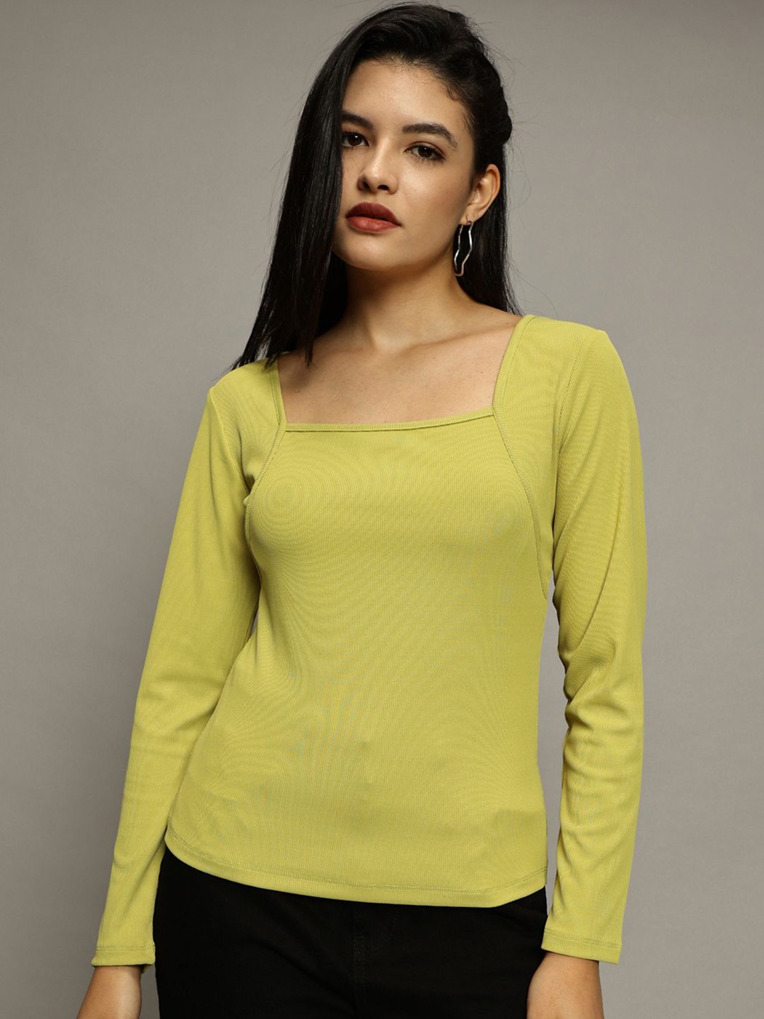 

The Roadster Lifestyle Co Square Neck Long Sleeves Casual Top, Green