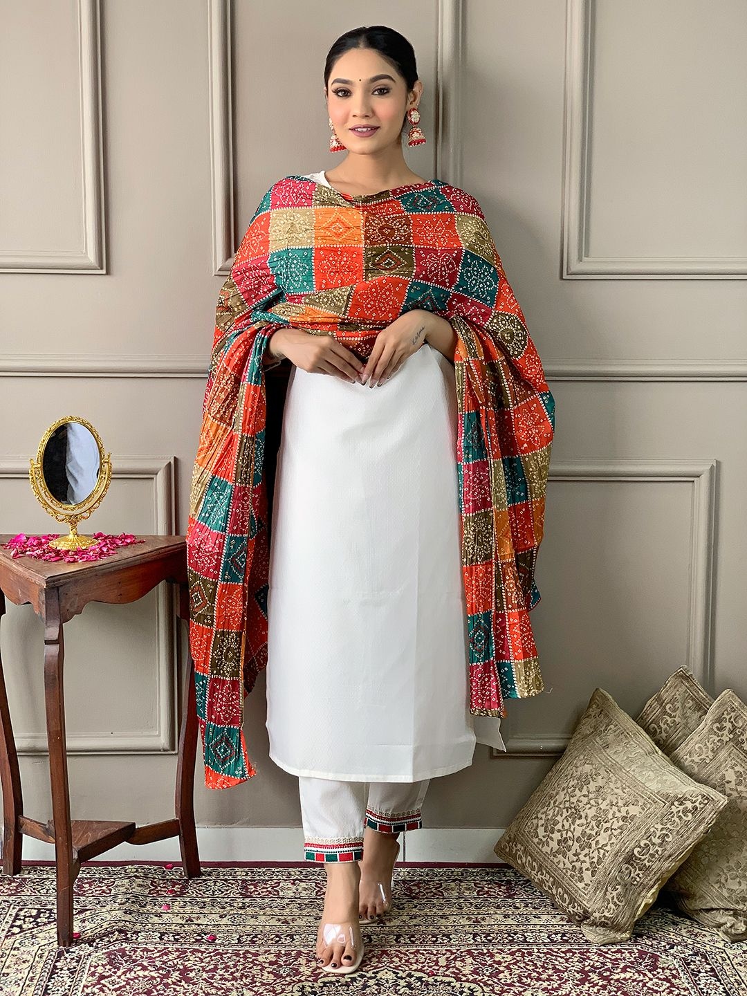 

KALINI Women Embroidered Regular Kurta with Pyjamas & With Dupatta, White