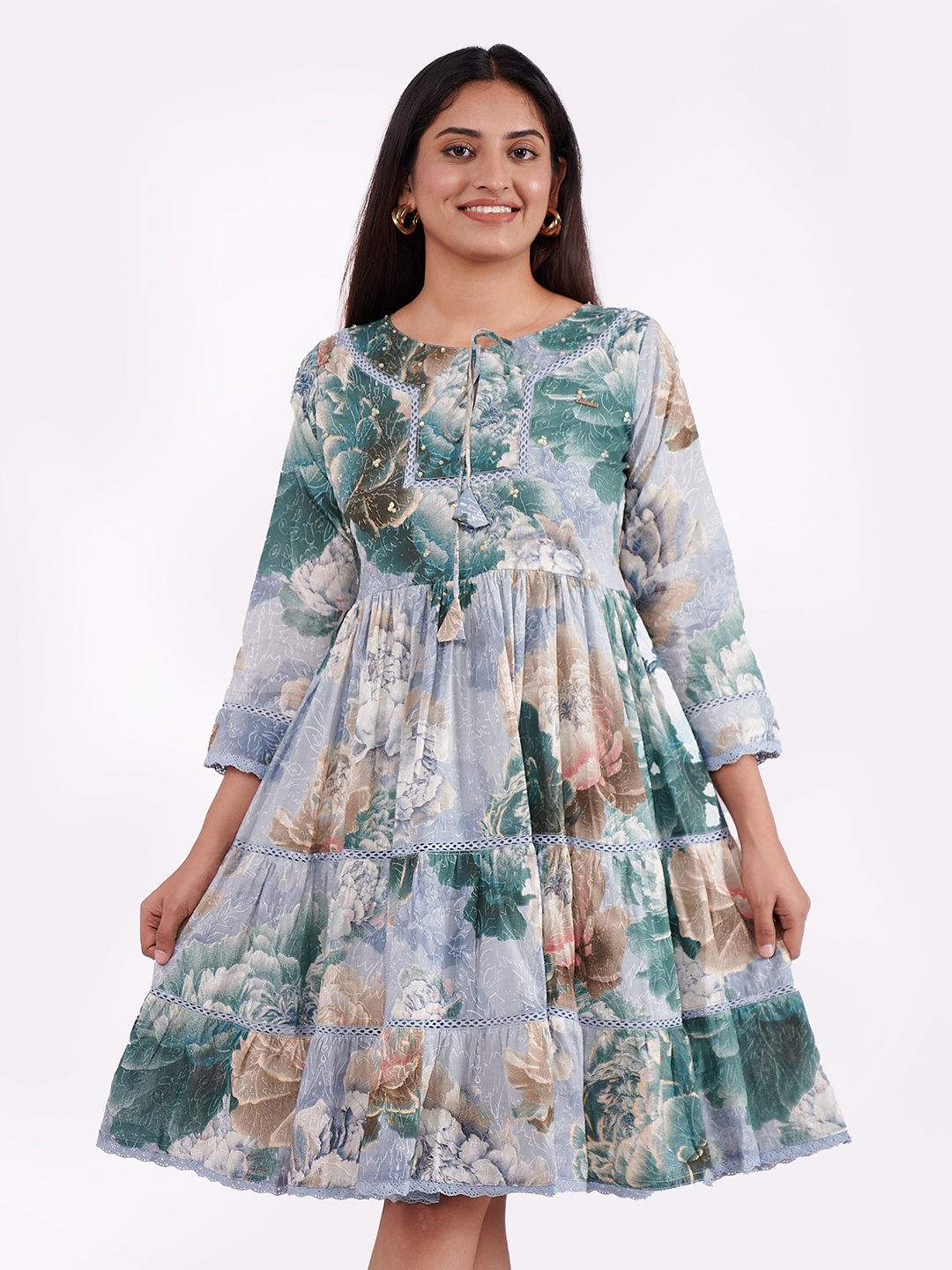 

FREYAA Printed Cotton A-Line Dress, Grey