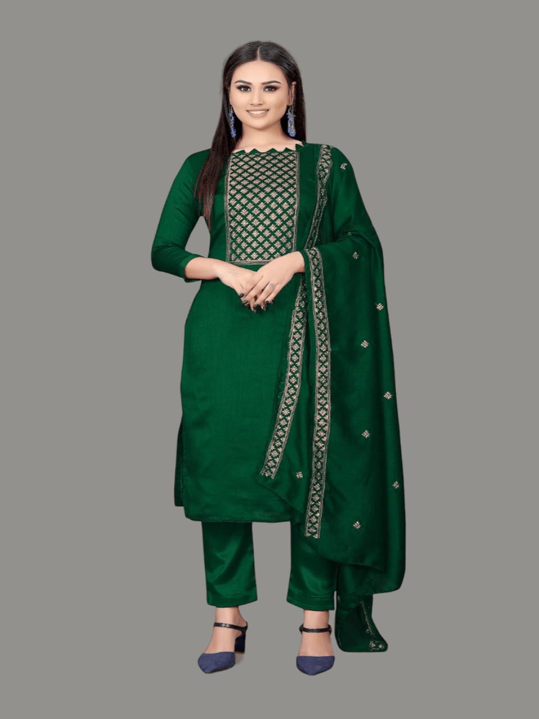 

Aika Geometric Zari Embroidered Pure Silk Unstitched Dress Material, Green