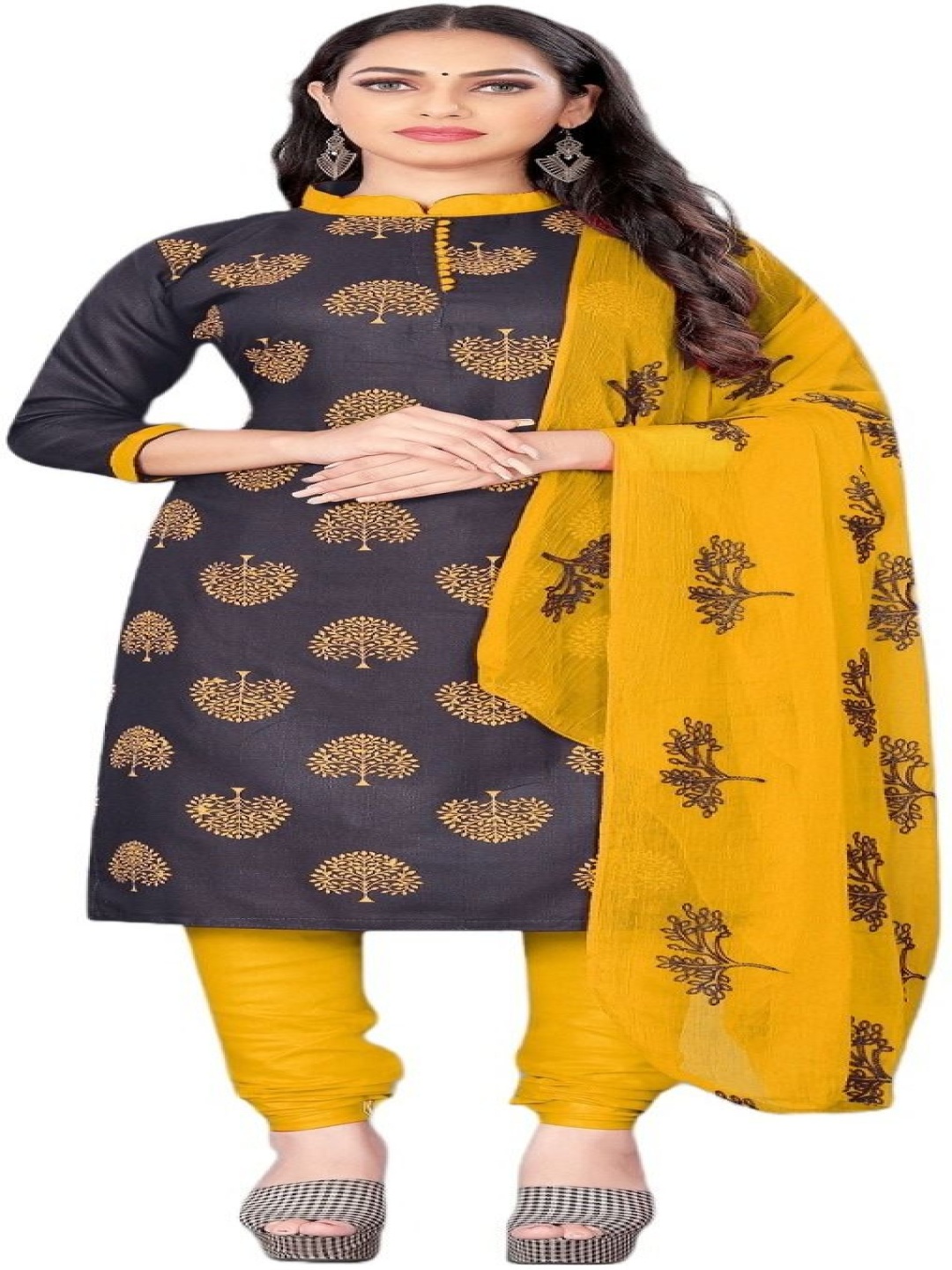 

Aika Floral Printed Pure Cotton Unstitched Dress Material, Brown