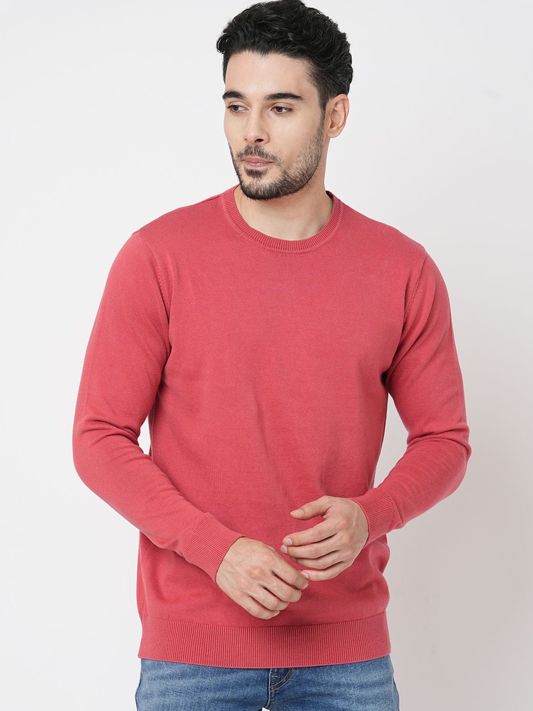 

Loopers Men Round Neck Long Sleeves Pullover Cotton Sweatshirt, Pink