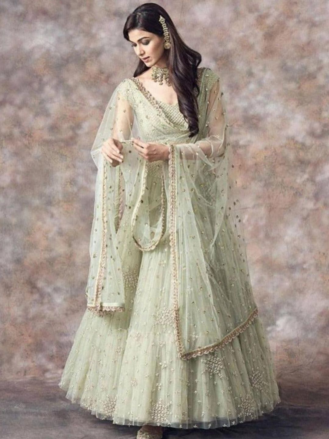 

Fusionic Embroidered Sequinned Semi-Stitched Lehenga & Unstitched Blouse With Dupatta, Green