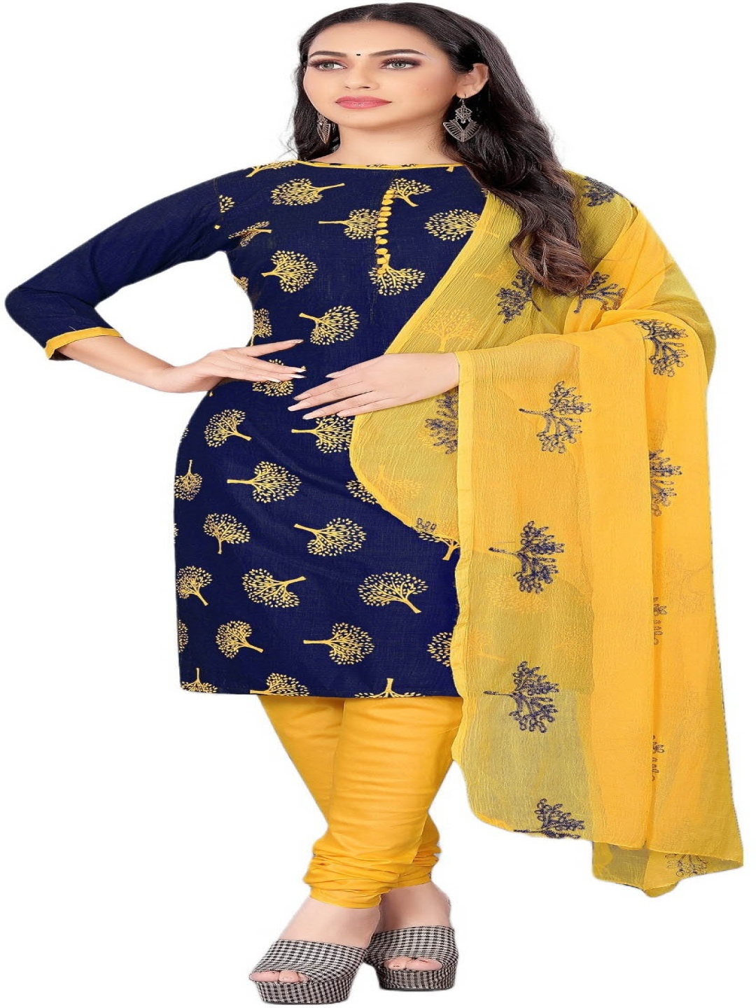 

Aika Floral Printed Pure Cotton Unstitched Dress Material, Blue