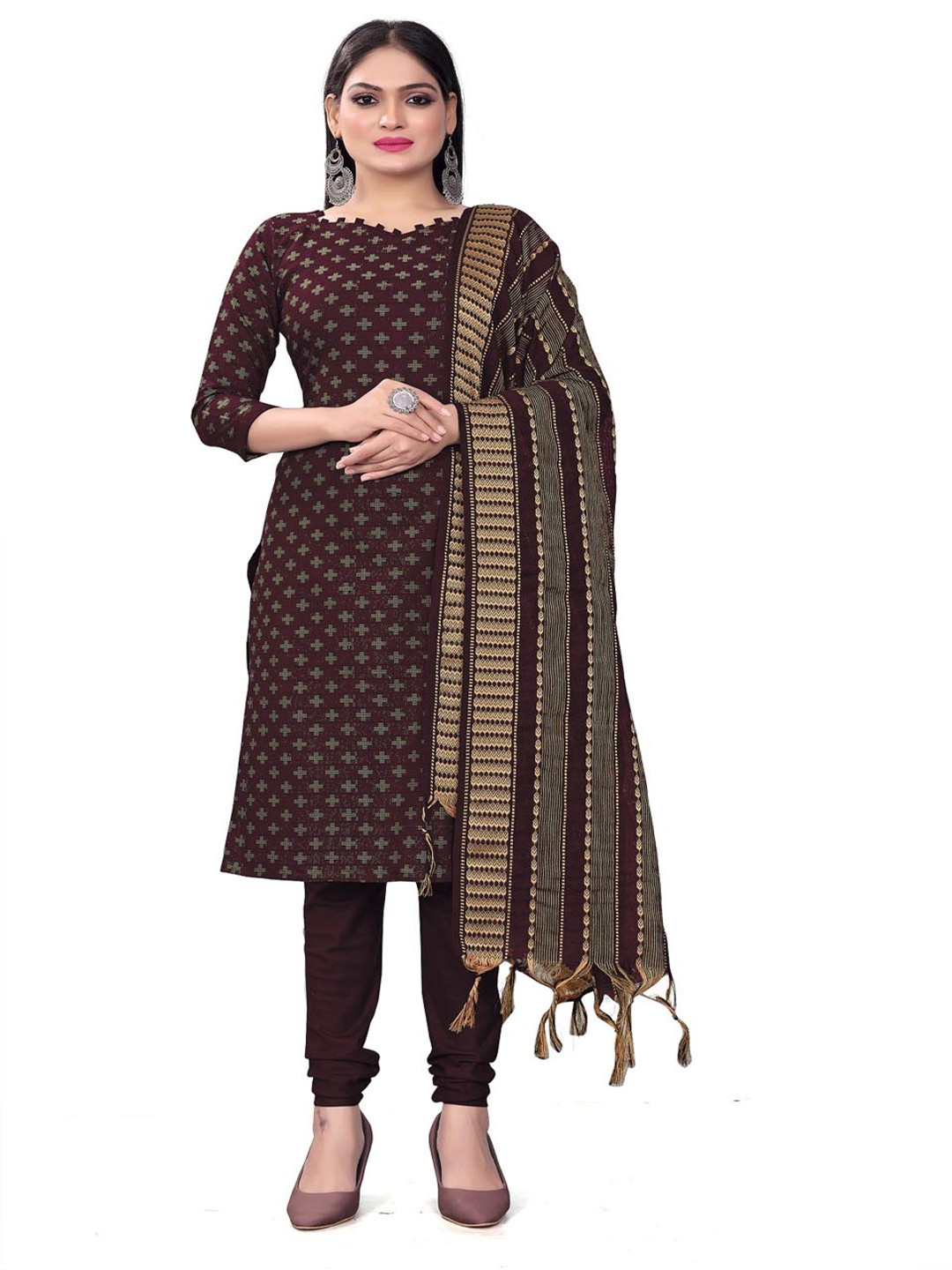 

Aika Geometric Printed Pure Cotton Unstitched Dress Material, Maroon